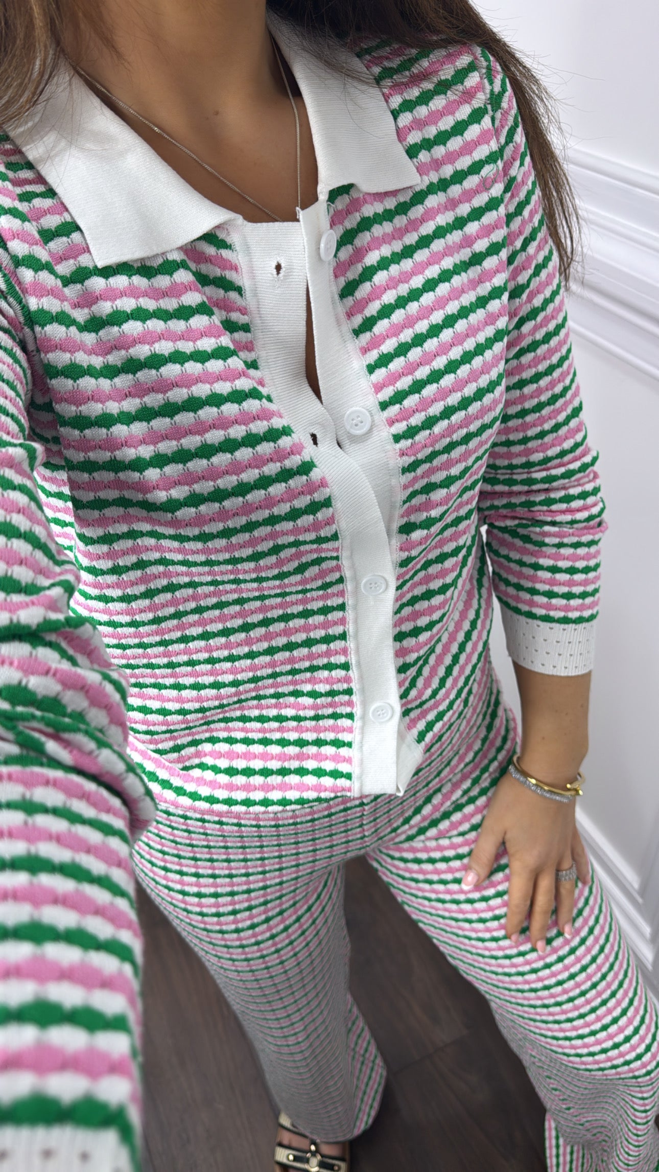 SELINA pink and green stripe co-ord set