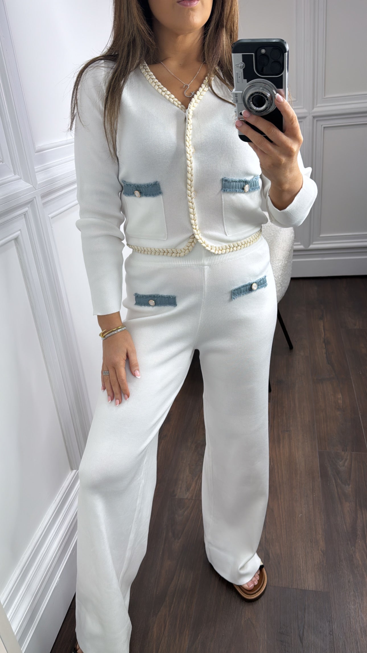 ARABELLA white cardigan and trousers co-ord set