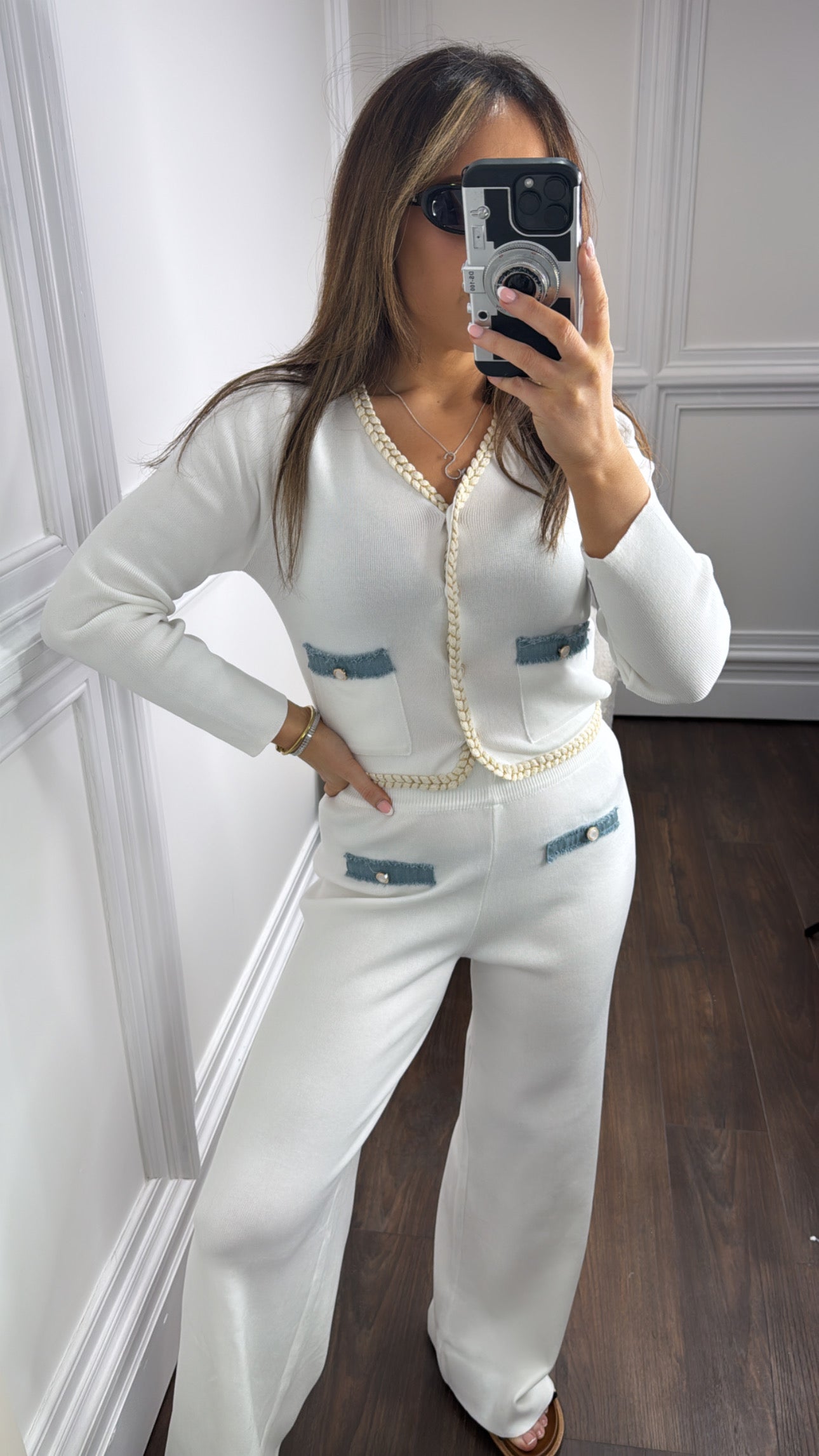 ARABELLA white cardigan and trousers co-ord set