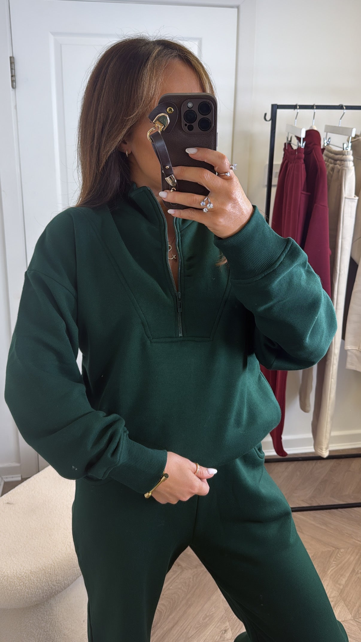 MAYA forest green half zip sweatshirt and joggers tracksuit