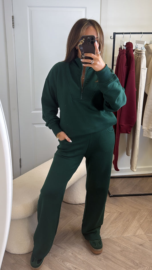 MAYA forest green half zip sweatshirt and joggers tracksuit