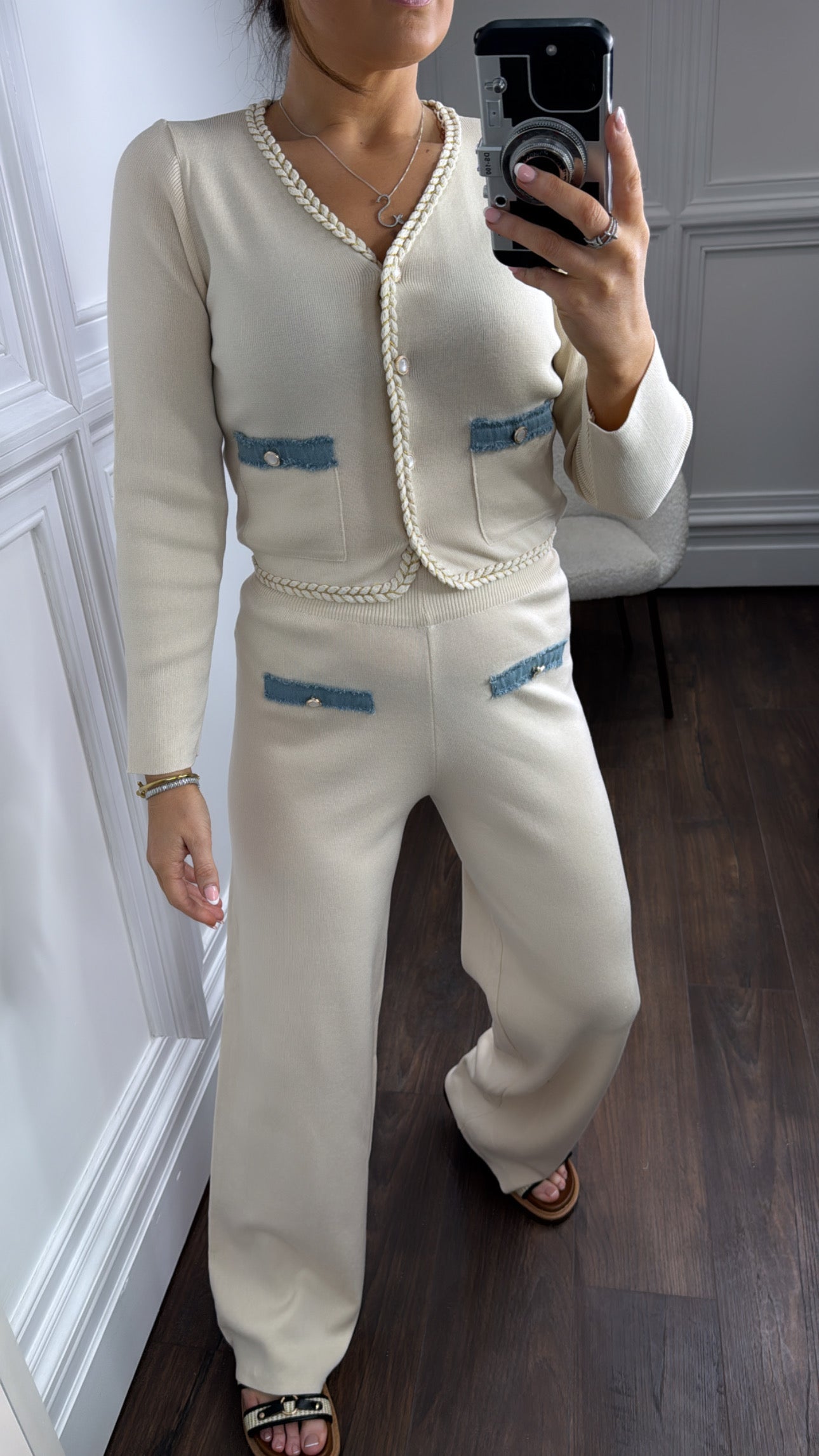 ARABELLA beige cardigan and trousers co-ord set