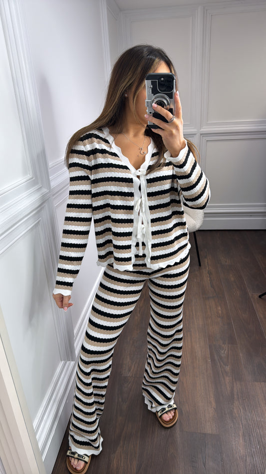 MAISIE black stripe fine knit top and trousers co-ord set