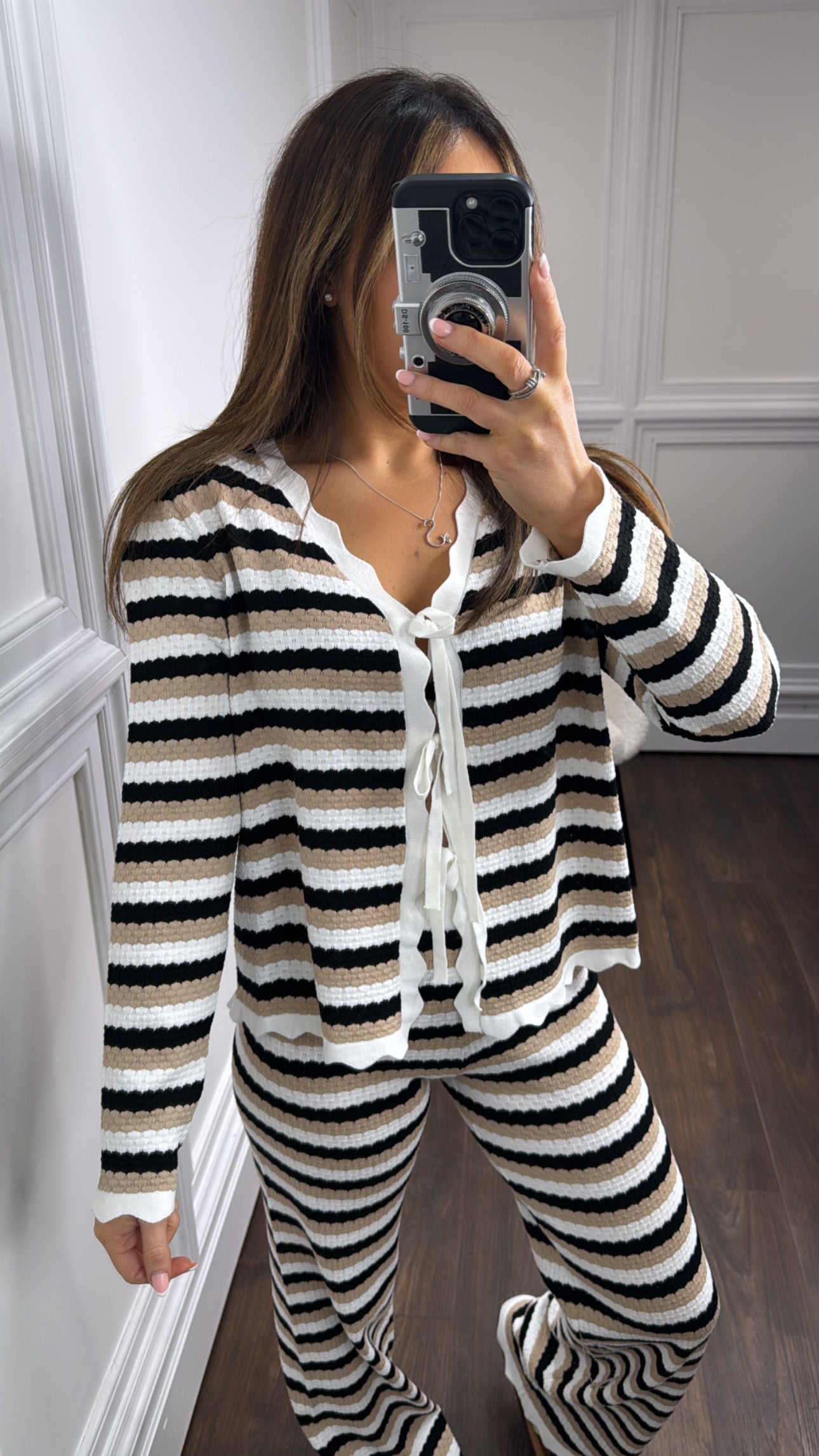 MAISIE black stripe fine knit top and trousers co-ord set