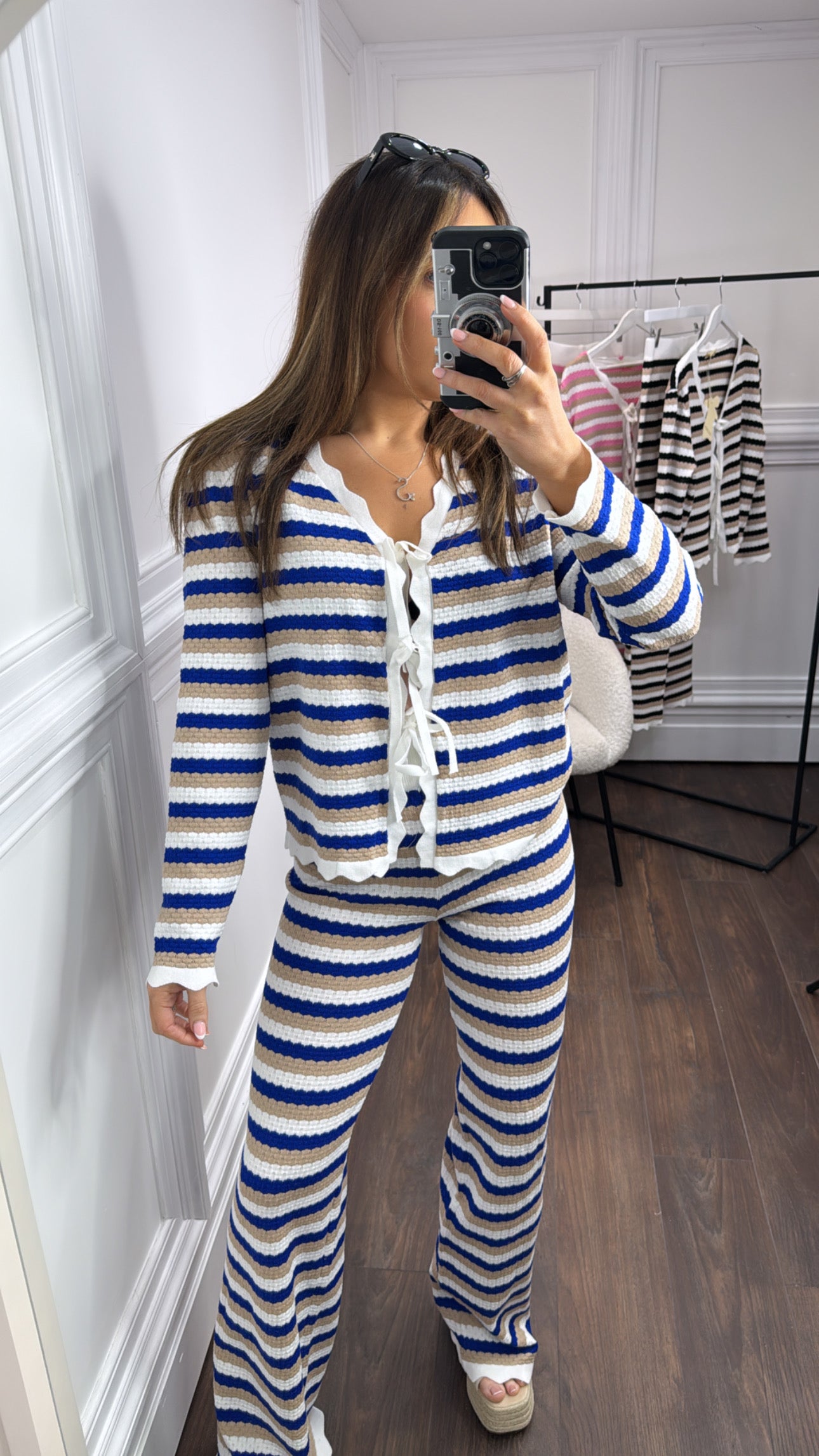 MAISIE blue stripe fine knit top and trousers co-ord set