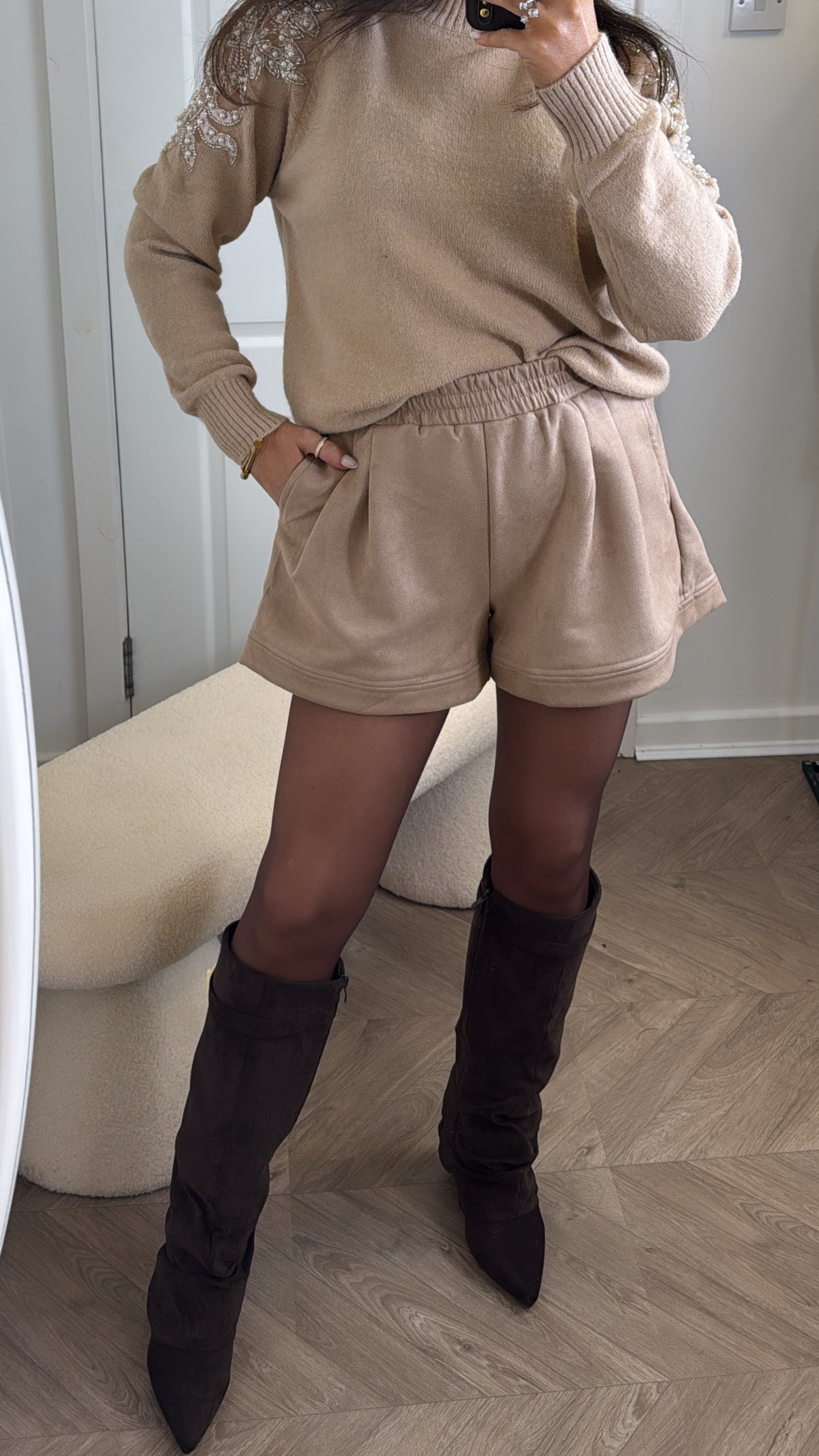 JESSICA beige faux suede boxer