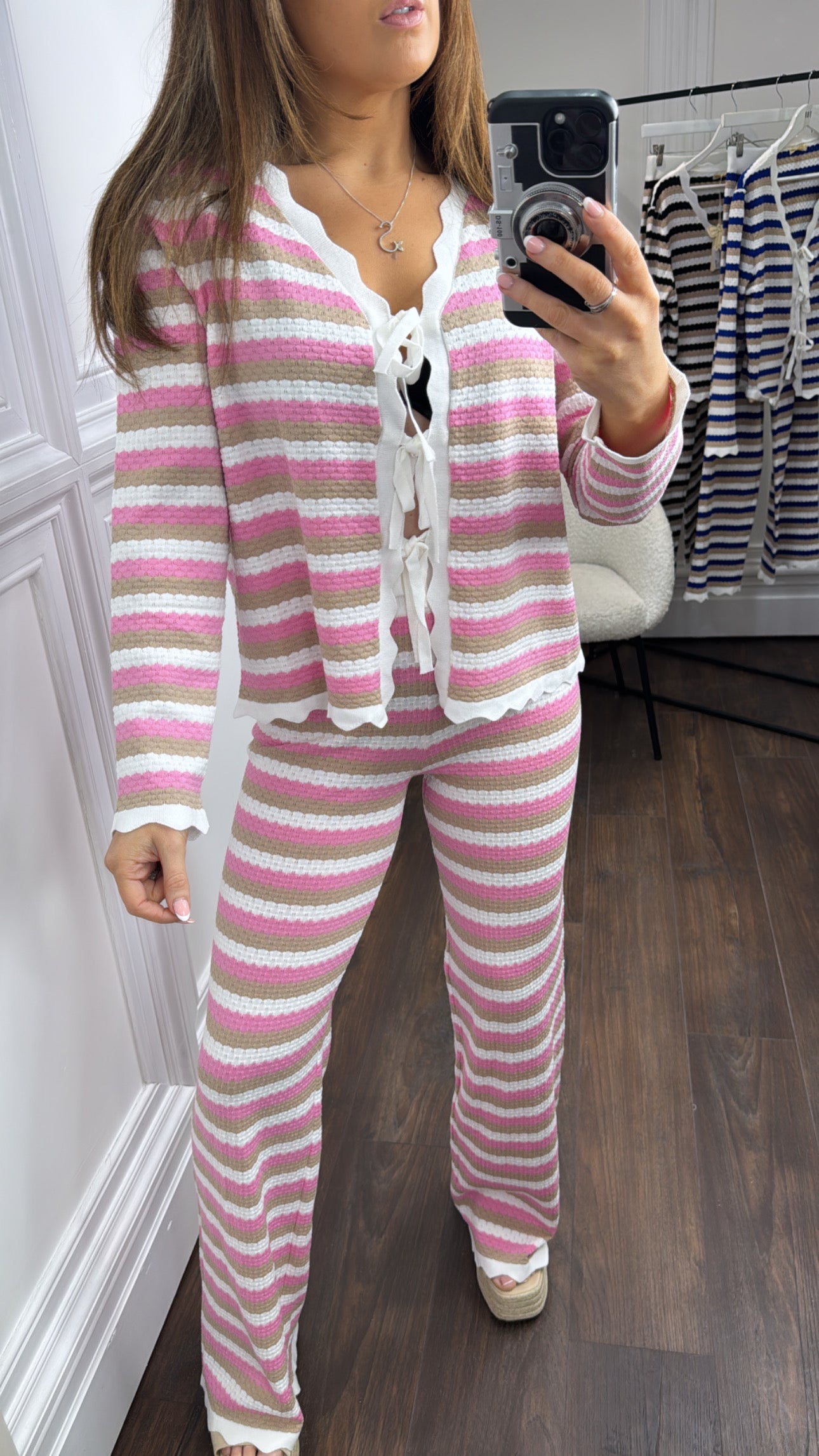 MAISIE pink stripe fine knit top and trousers co-ord set