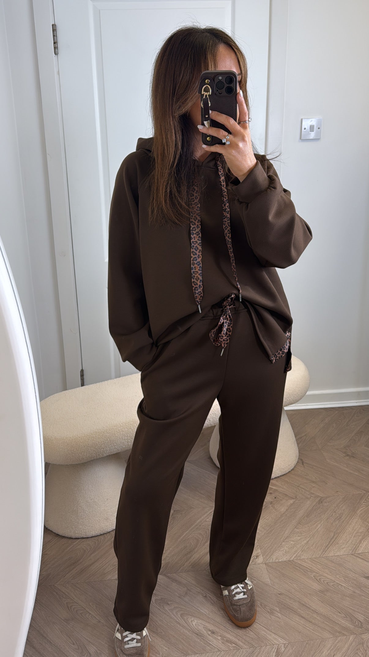 MILA brown lounge set with leopard ribbon