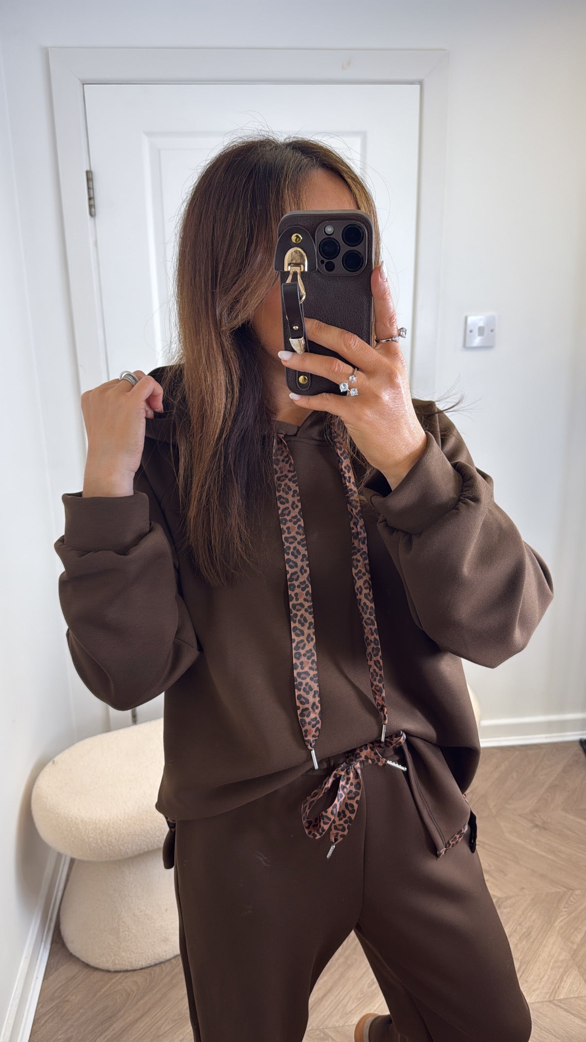 MILA brown lounge set with leopard ribbon