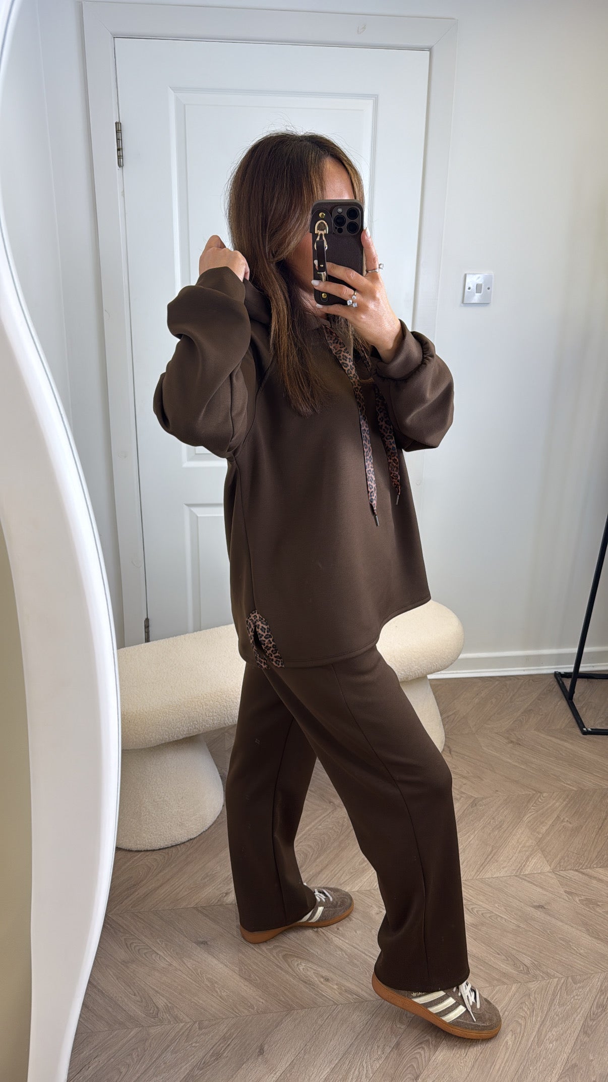 MILA brown lounge set with leopard ribbon