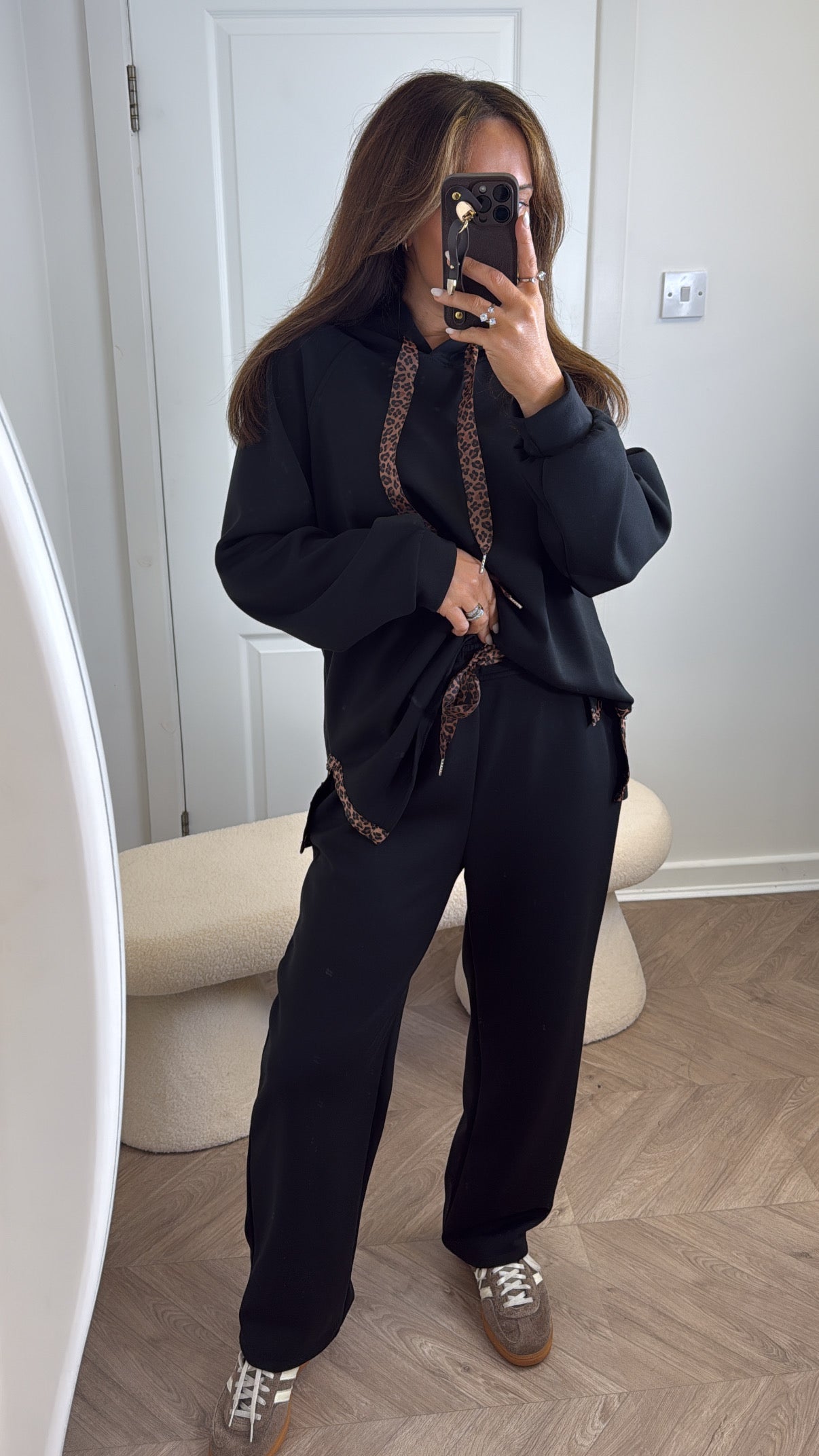 MILA black lounge set with leopard ribbon