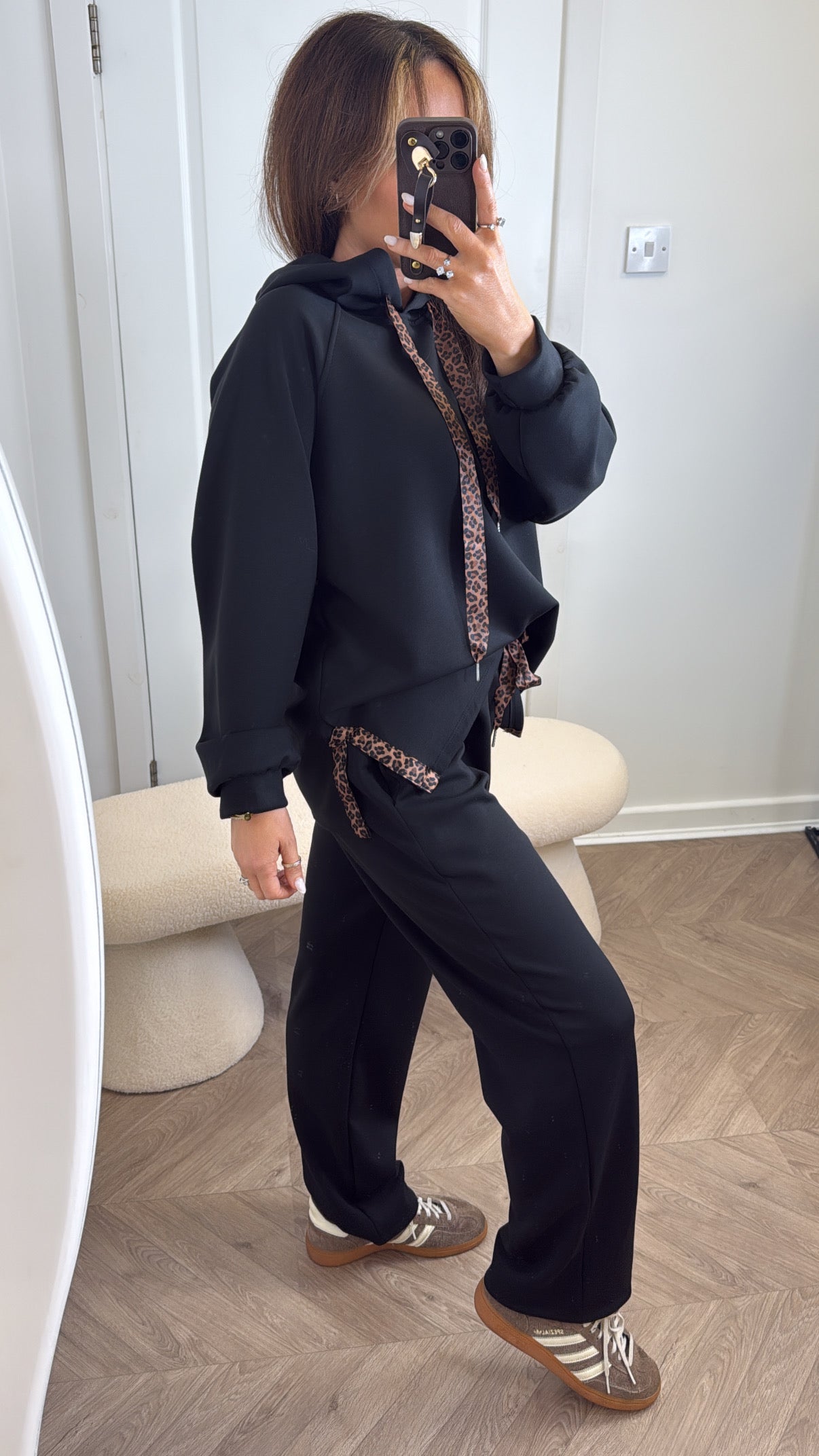 MILA black lounge set with leopard ribbon