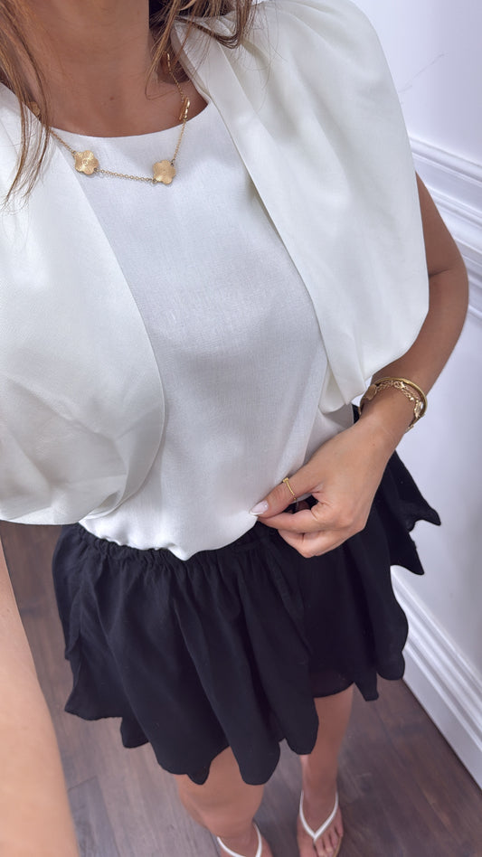 IVY cream linen look drape detail top