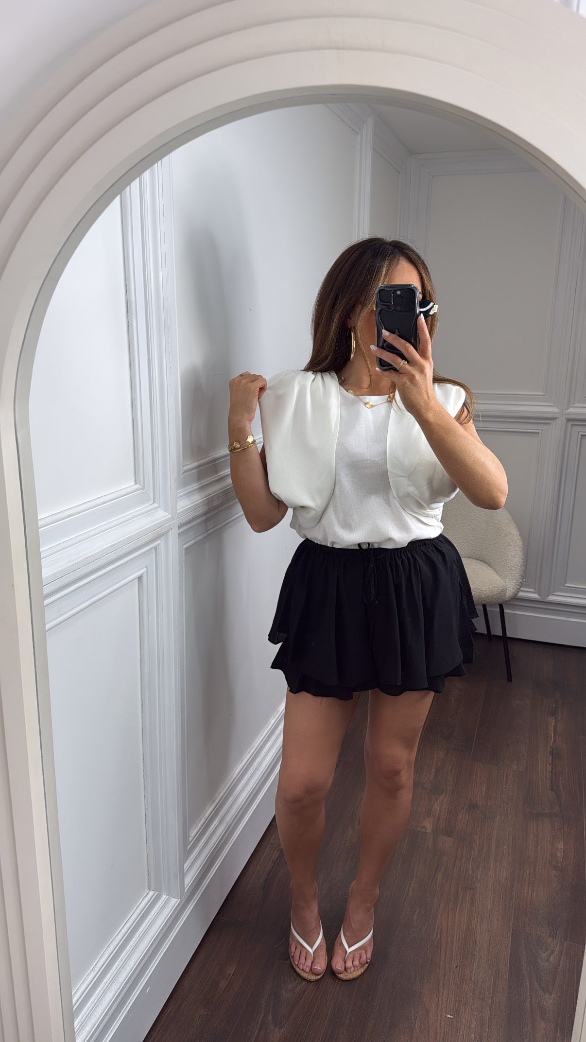 IVY cream linen look drape detail top