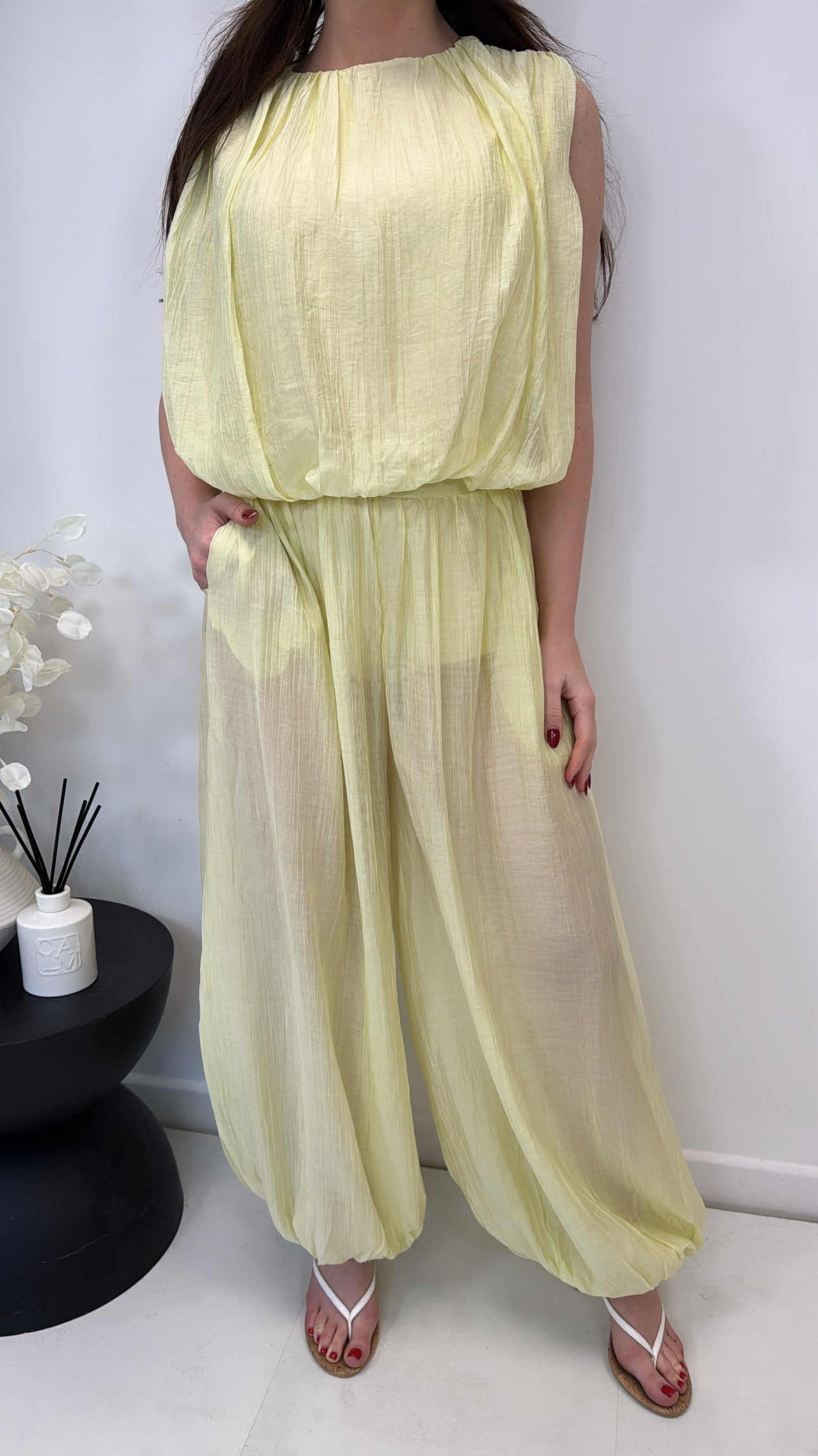 LILLY lemon crepe balloon trousers co-ord