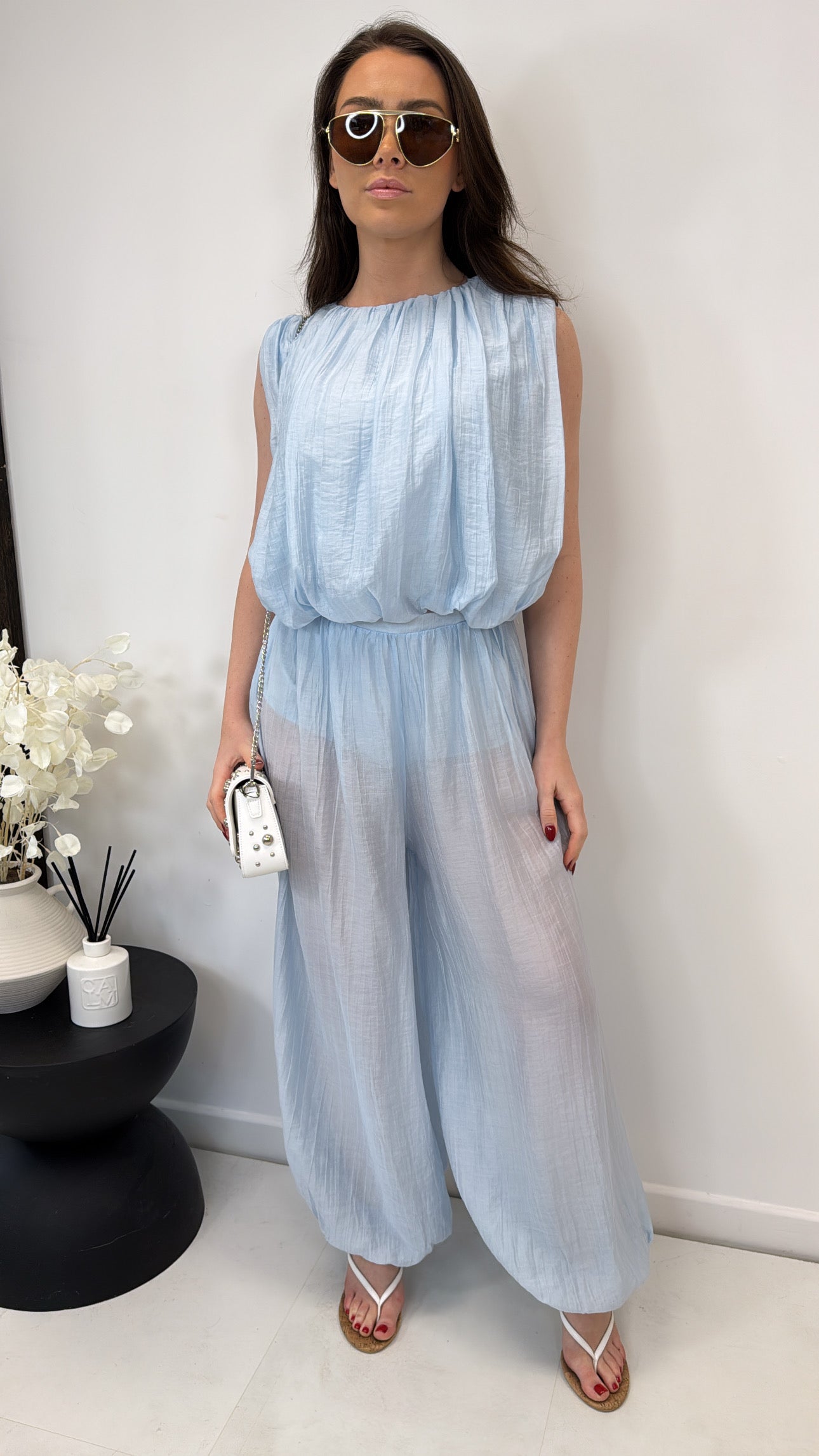 LILLY blue crepe balloon trousers co-ord