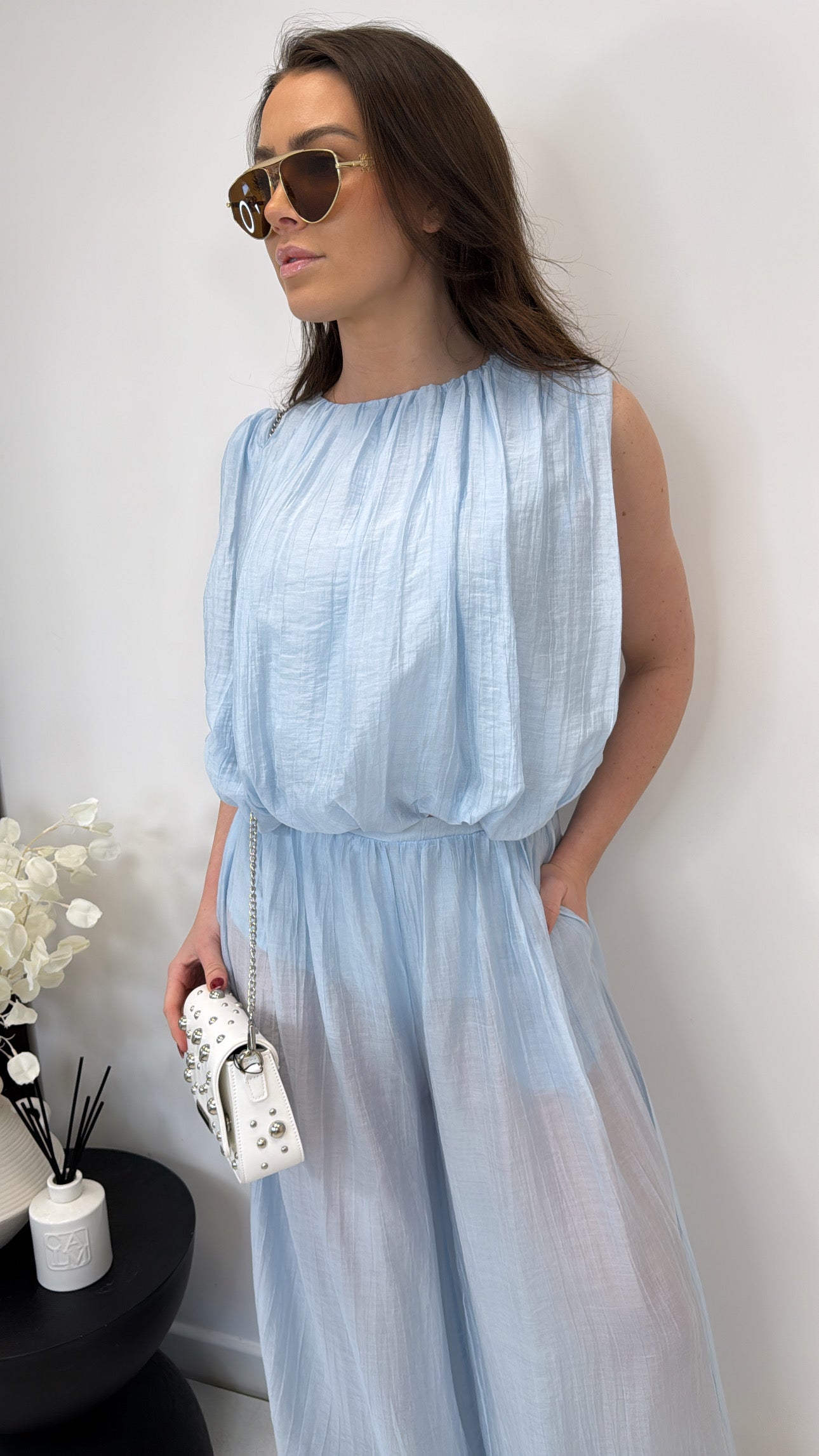 LILLY blue crepe balloon trousers co-ord