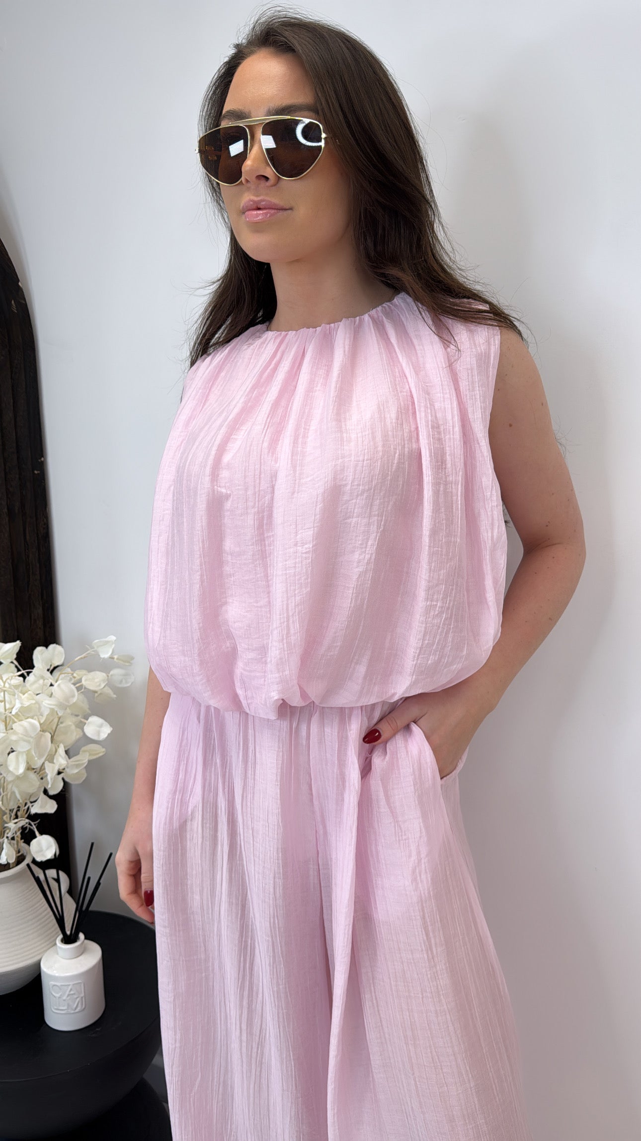 LILLY pink crepe balloon trousers co-ord