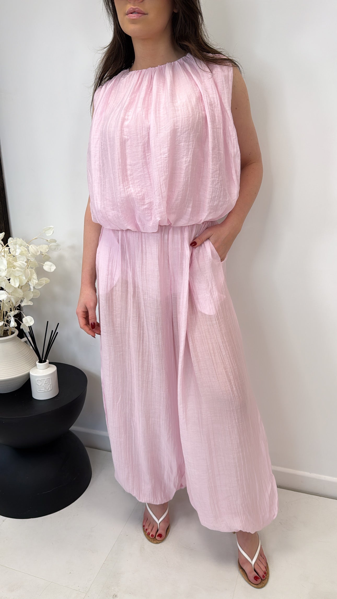 LILLY pink crepe balloon trousers co-ord