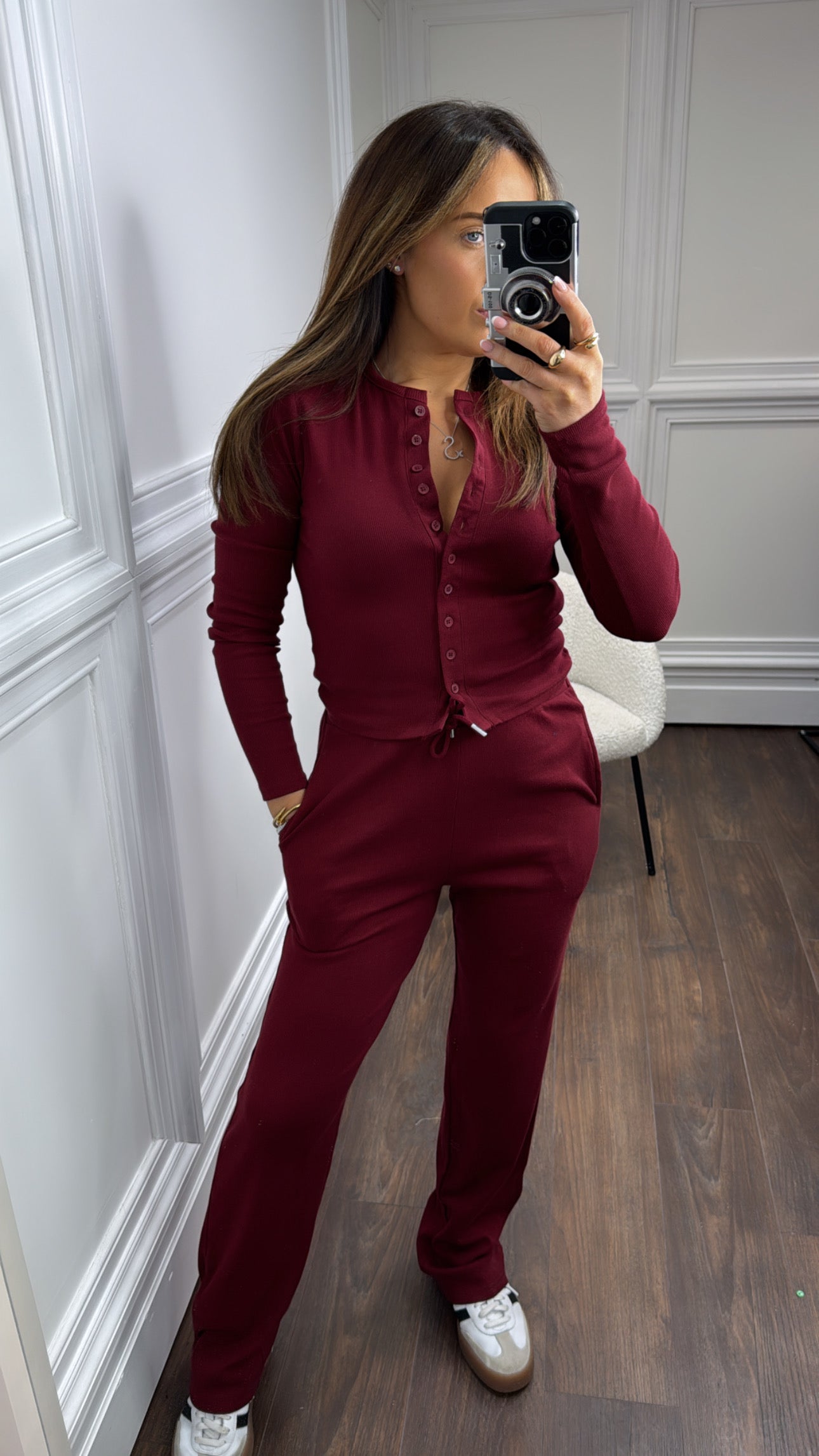 LORNA burgundy ribbed cardigan lounge set