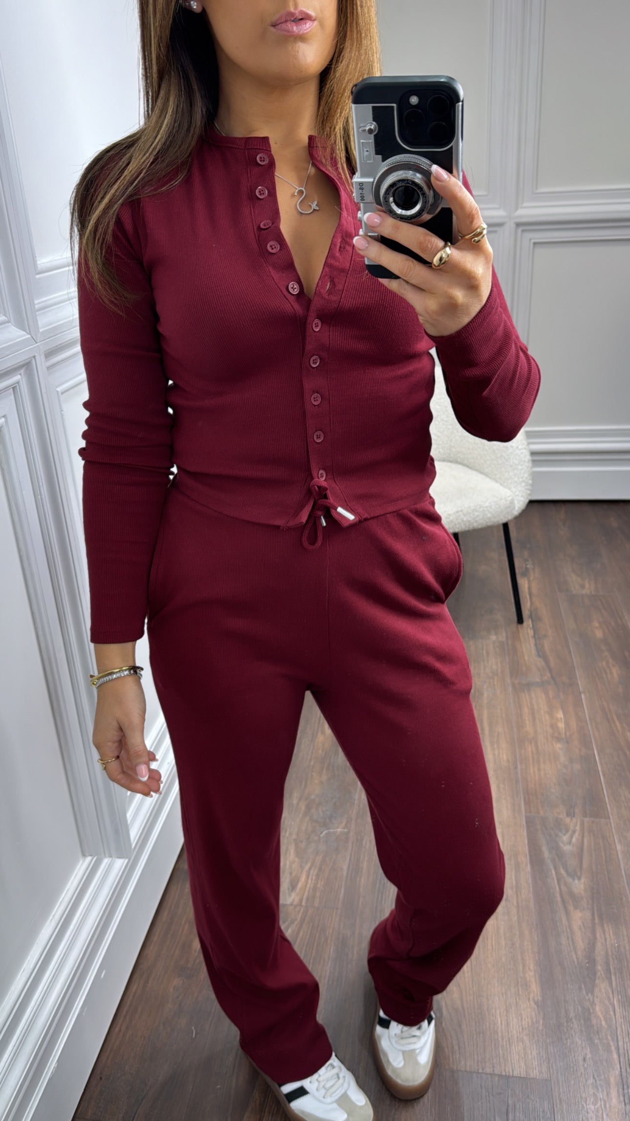 LORNA burgundy ribbed cardigan lounge set