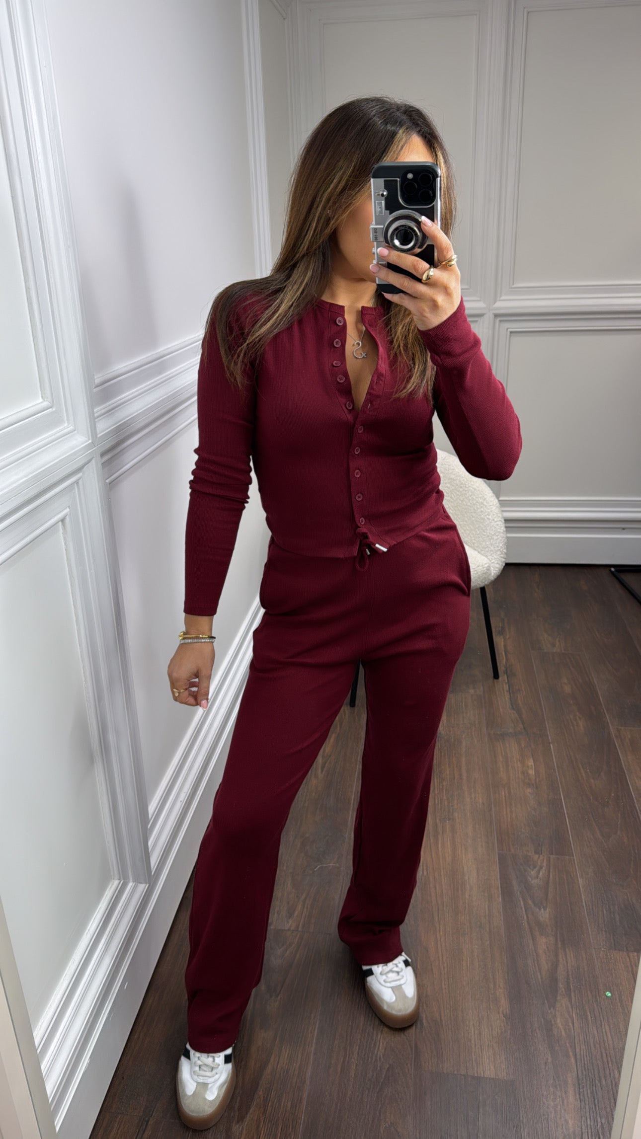 LORNA burgundy ribbed cardigan lounge set