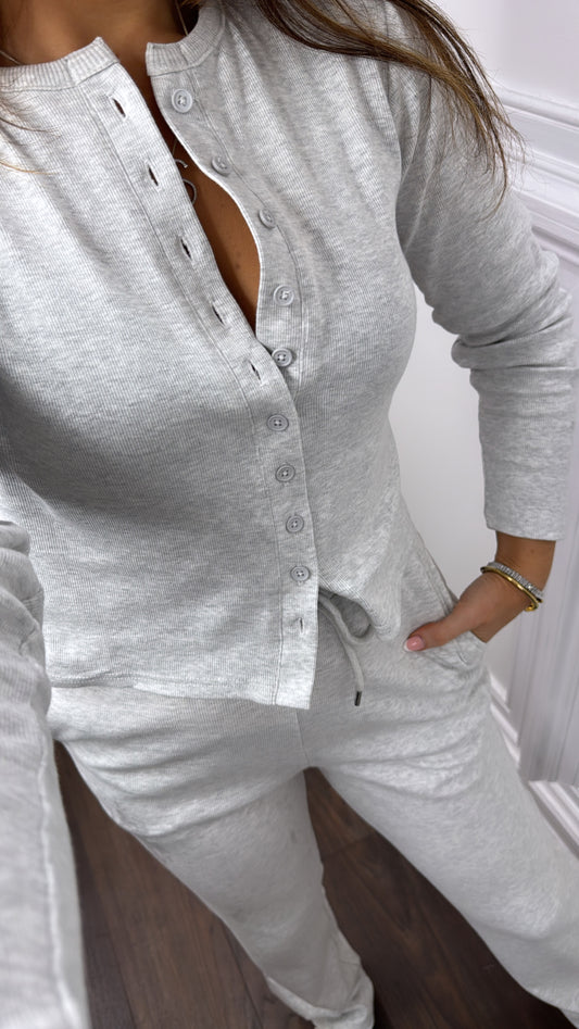 LORNA light grey ribbed cardigan lounge set