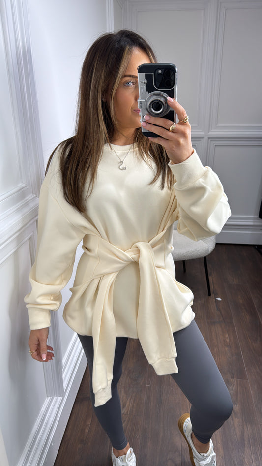 TAMMY cream tie sleeve sweatshirt