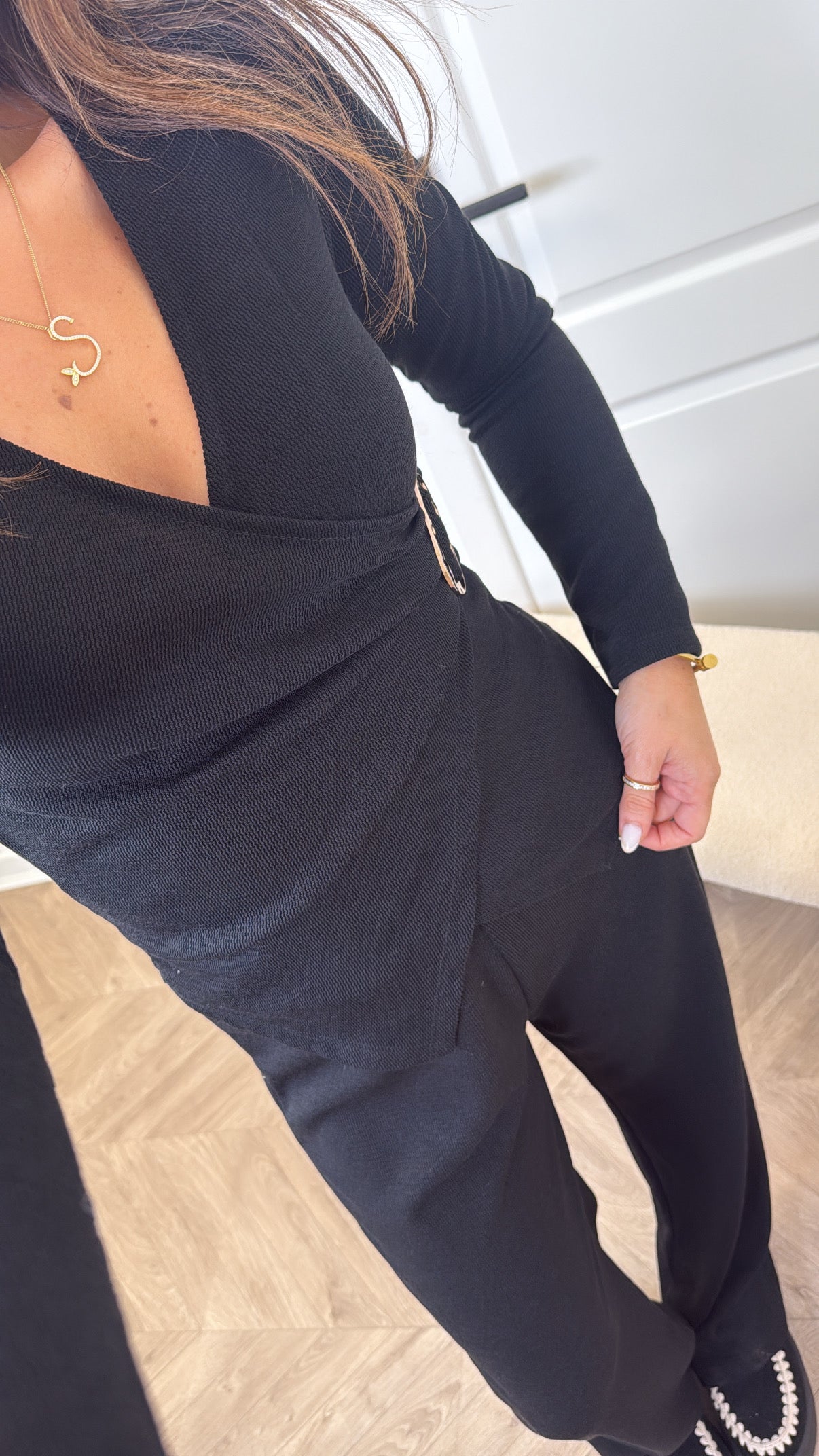 CHARLOTTE black wrap top and trousers co-ord