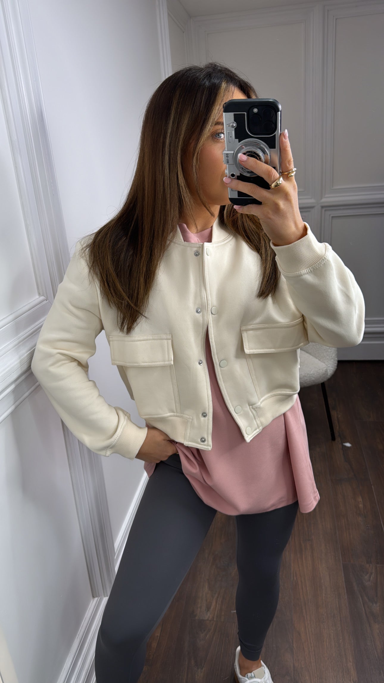 RUBY cream soft pocket detail bomber jacket