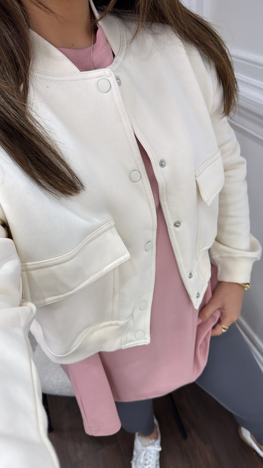 RUBY cream soft pocket detail bomber jacket