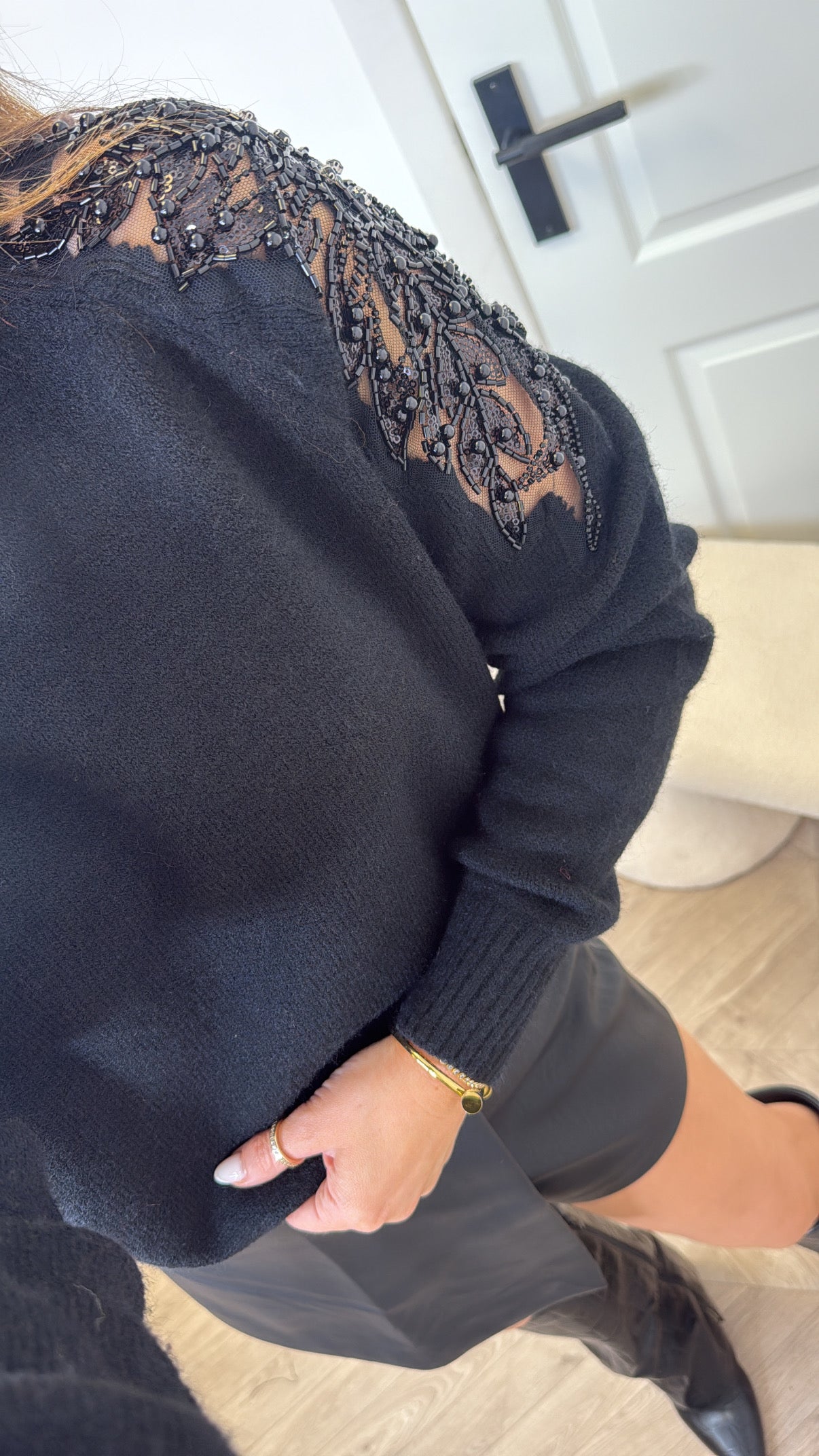 ALIYAH black jumper with embellished sleeves