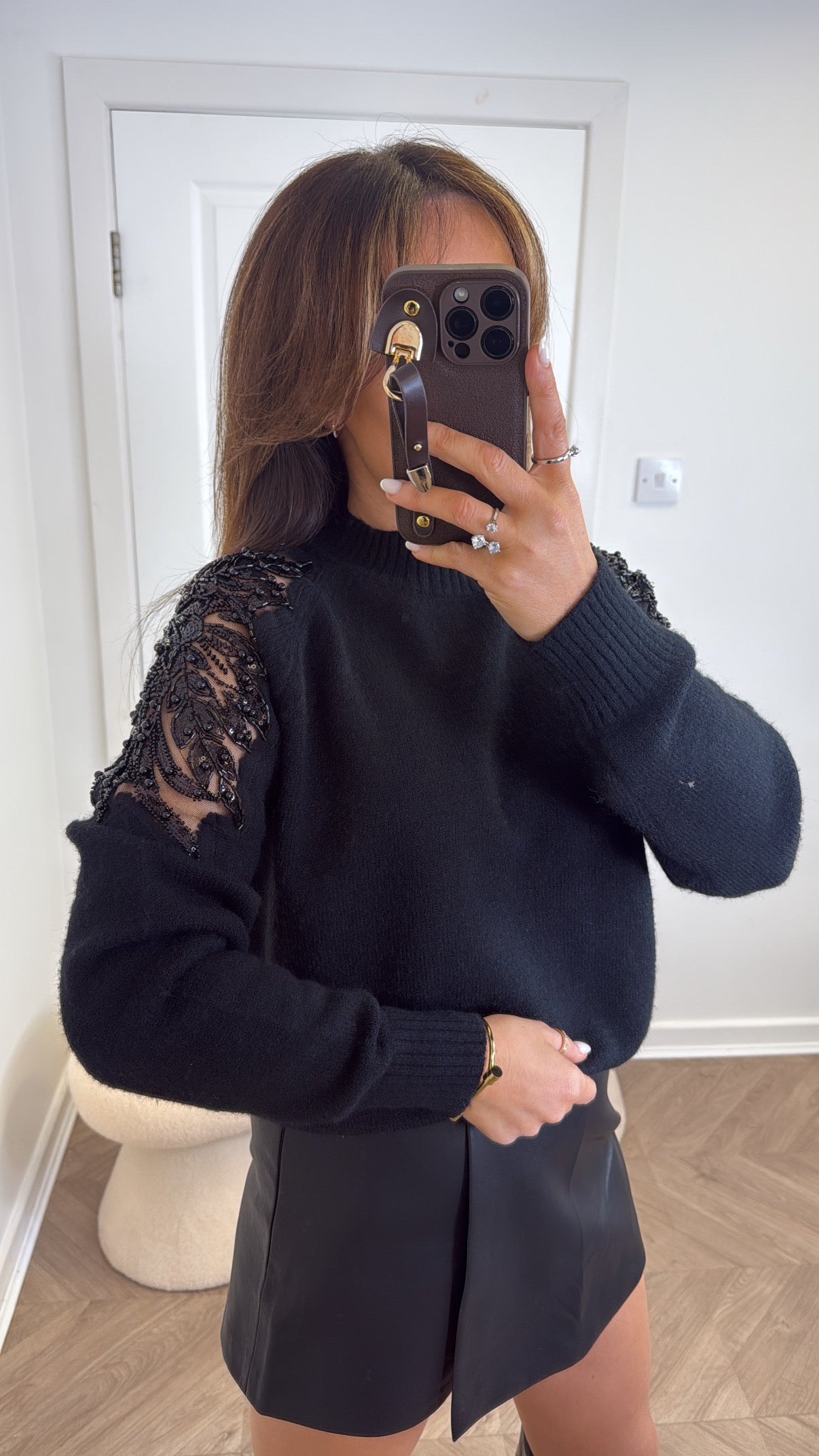 ALIYAH black jumper with embellished sleeves