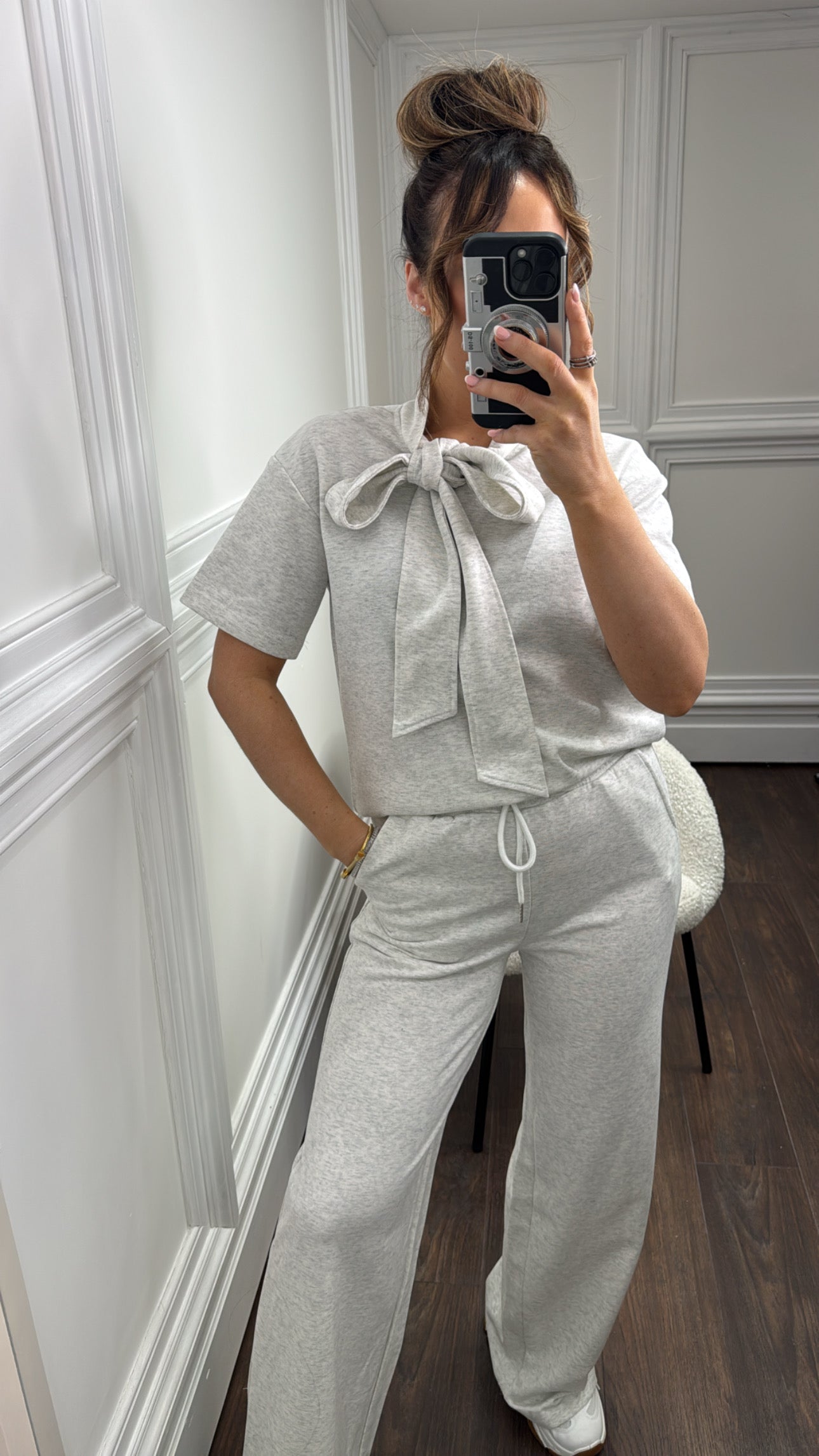 ELSIE grey neck tie top and joggers tracksuit