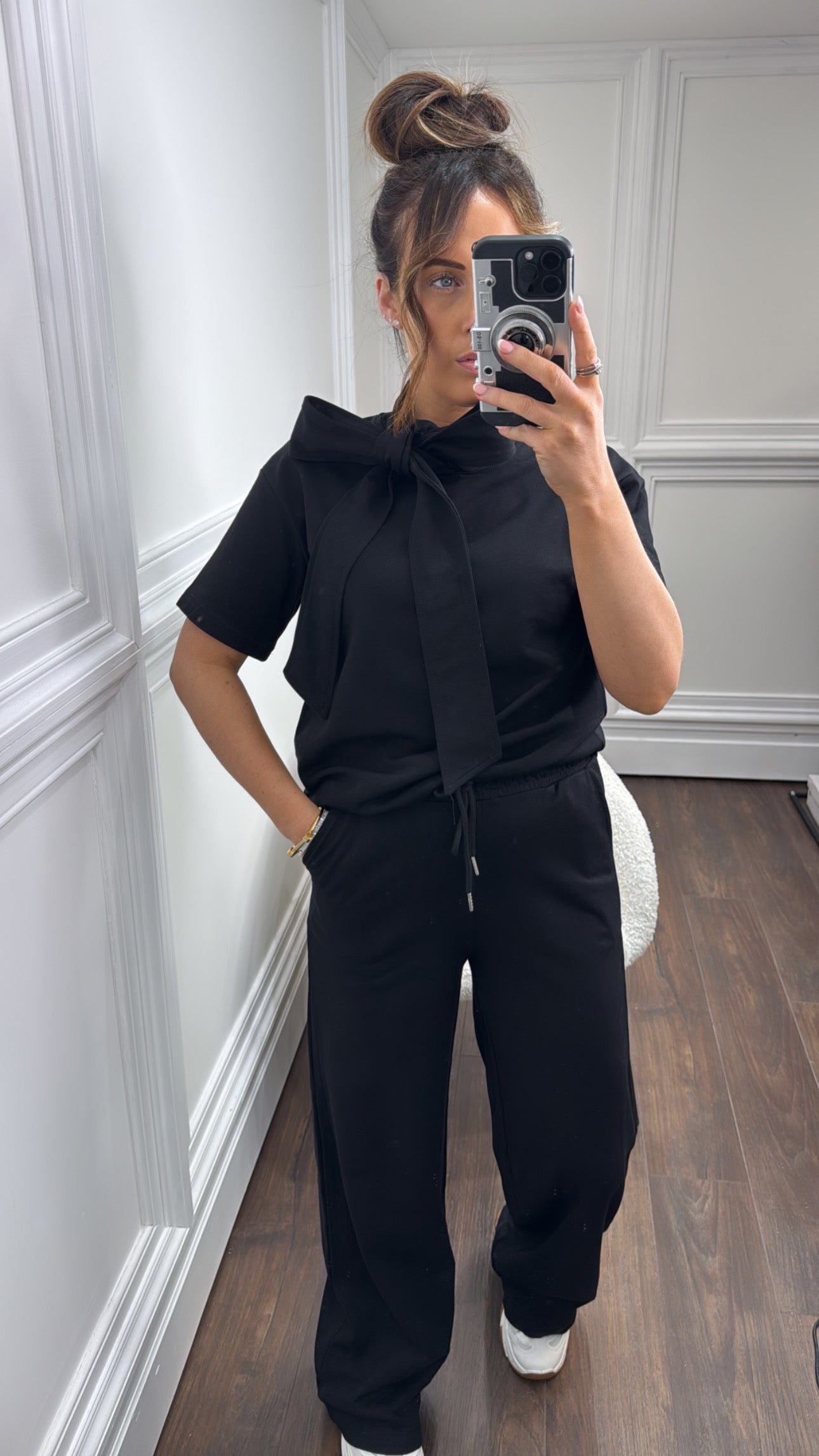 ELSIE black neck tie top and joggers tracksuit