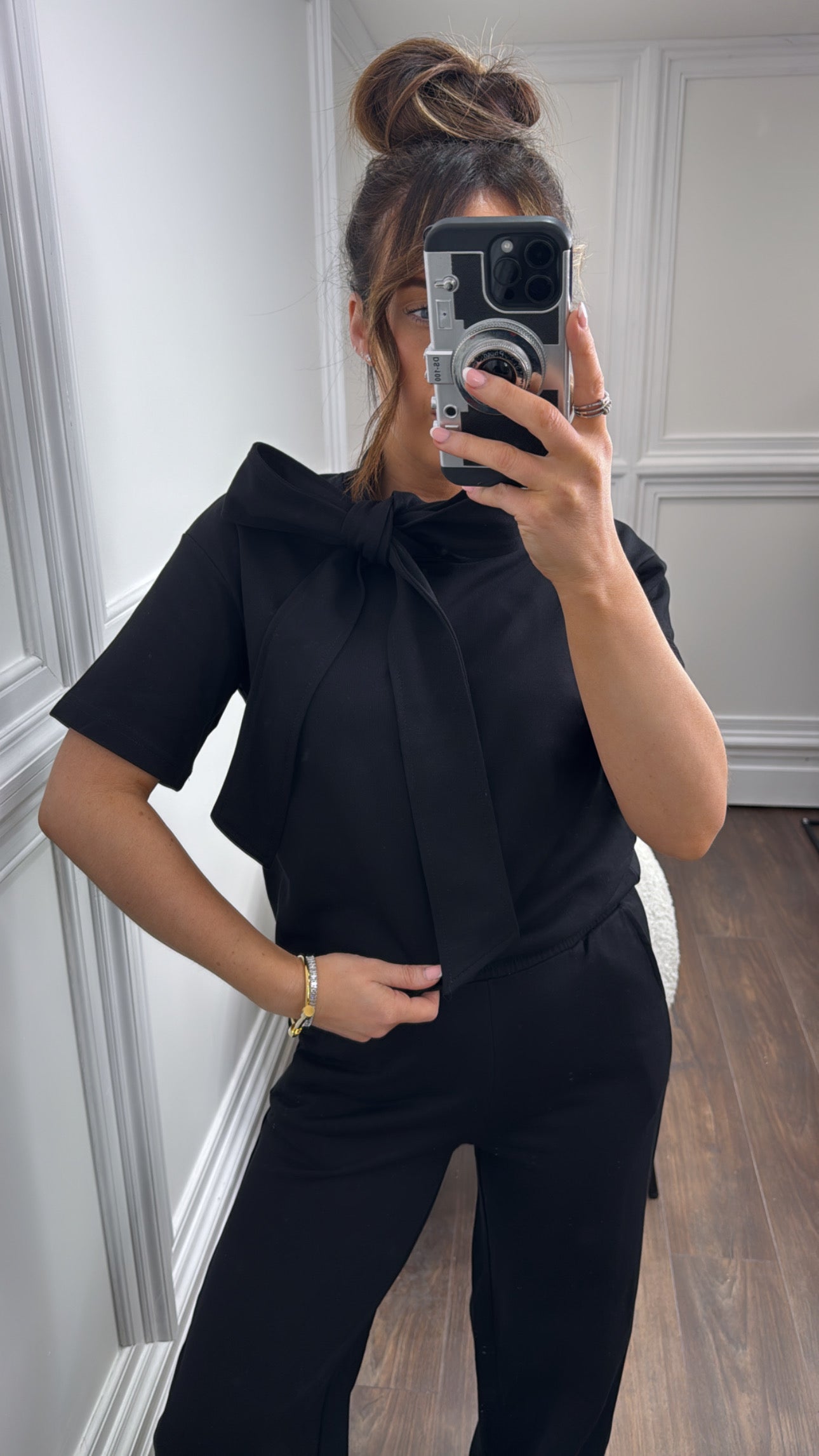 ELSIE black neck tie top and joggers tracksuit