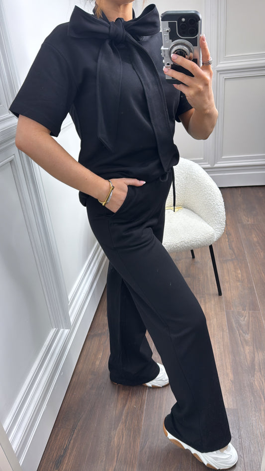 ELSIE black neck tie top and joggers tracksuit