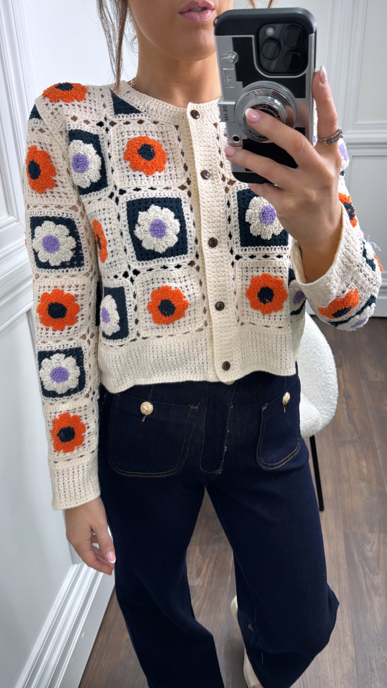 SERENITY cream multicolour crochet cardigan