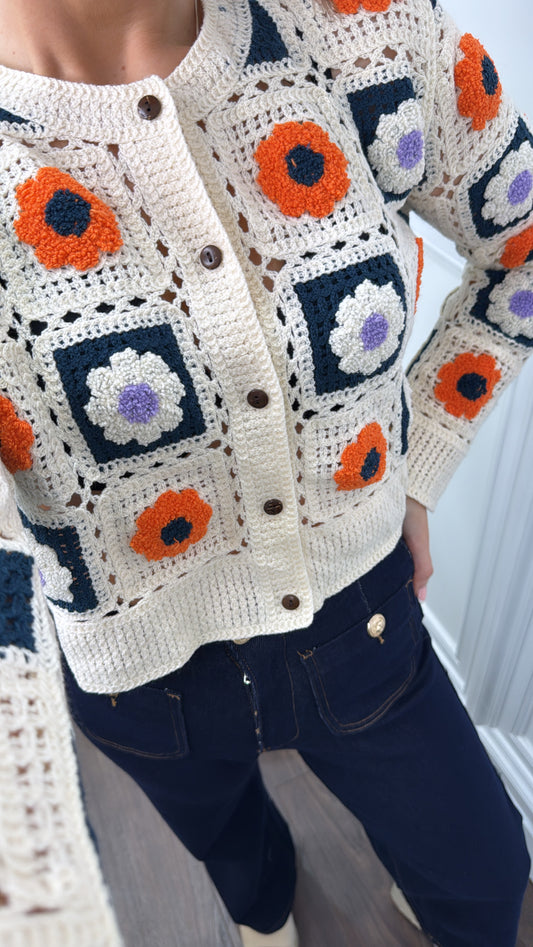 SERENITY cream multicolour crochet cardigan