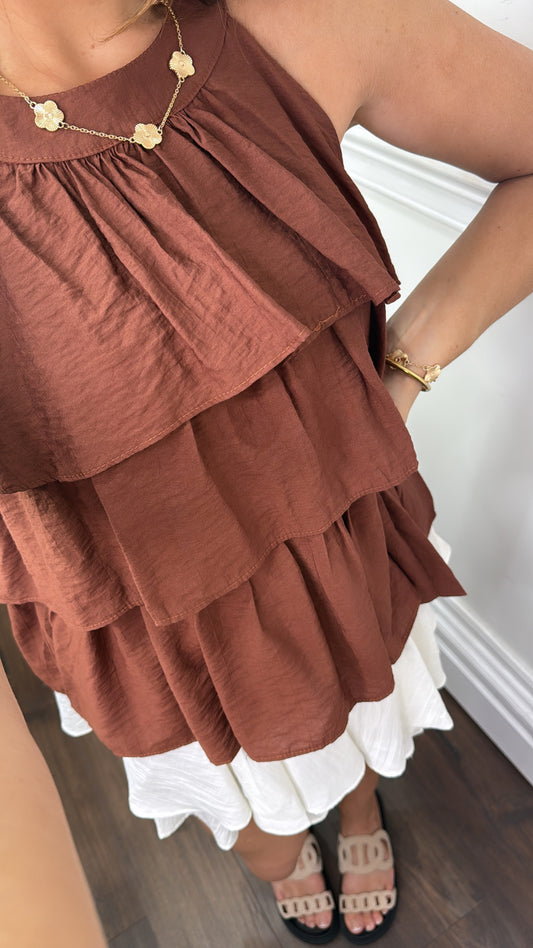 MIA brown ruffle top