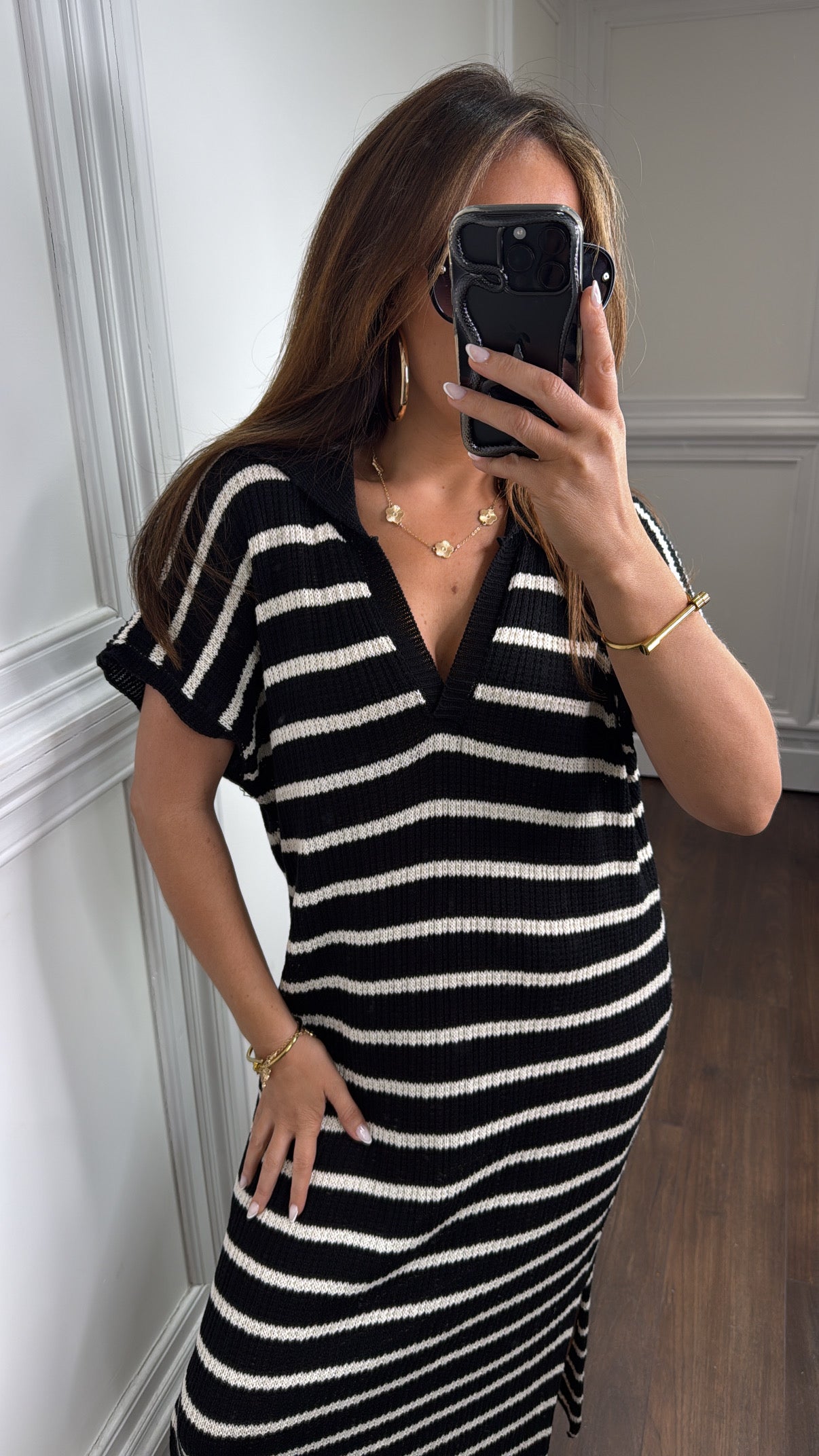 PAIGE black with cream stripes knitted maxi dress