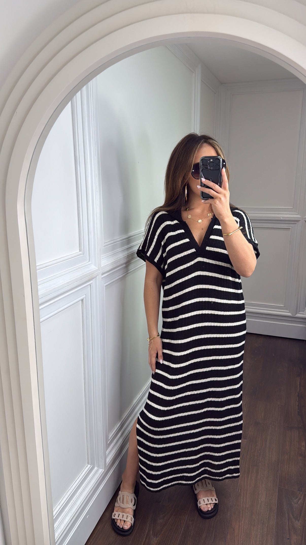 PAIGE black with cream stripes knitted maxi dress