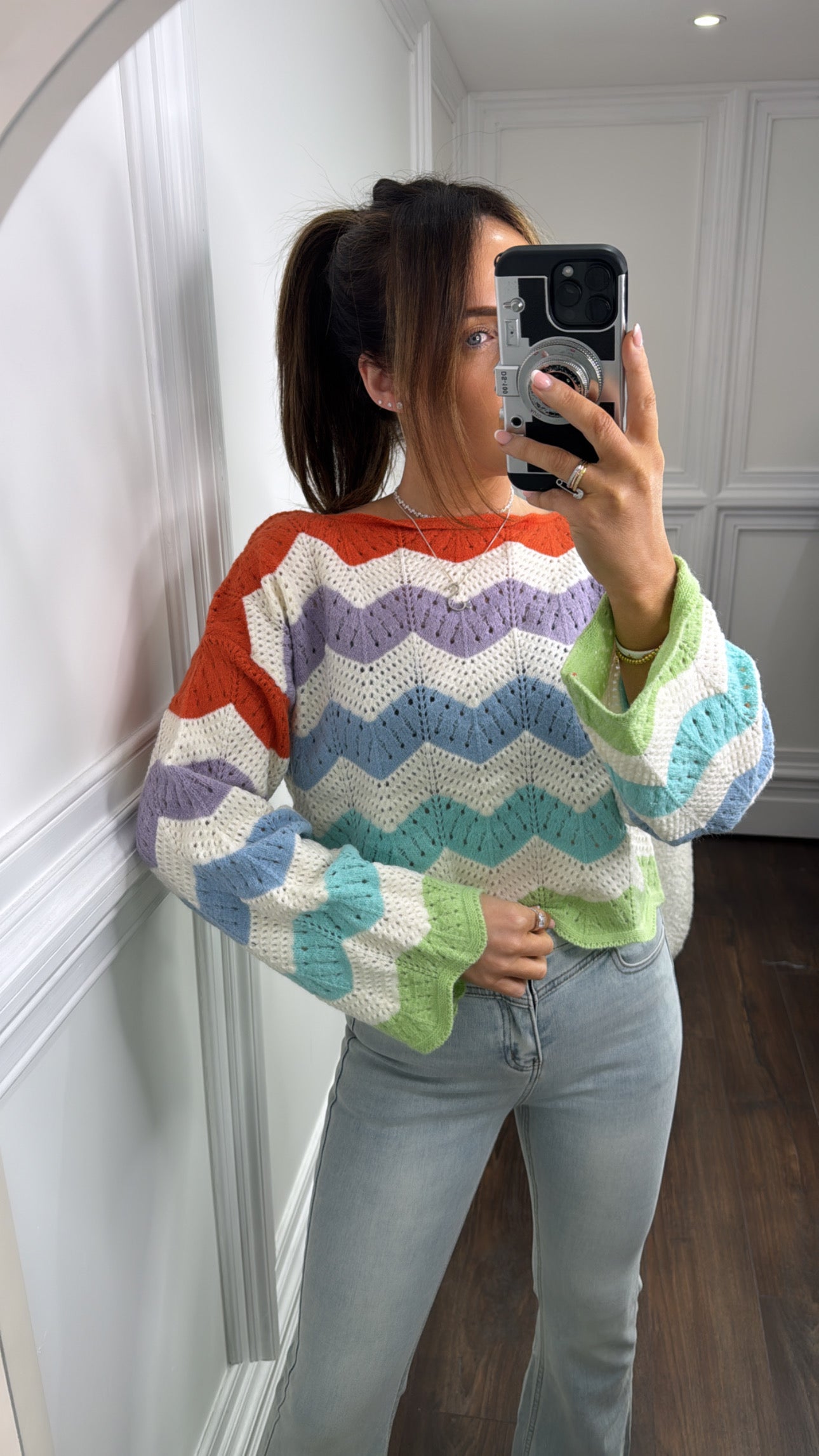 ASHTON orange multicoloured zigzag cropped knitted jumper