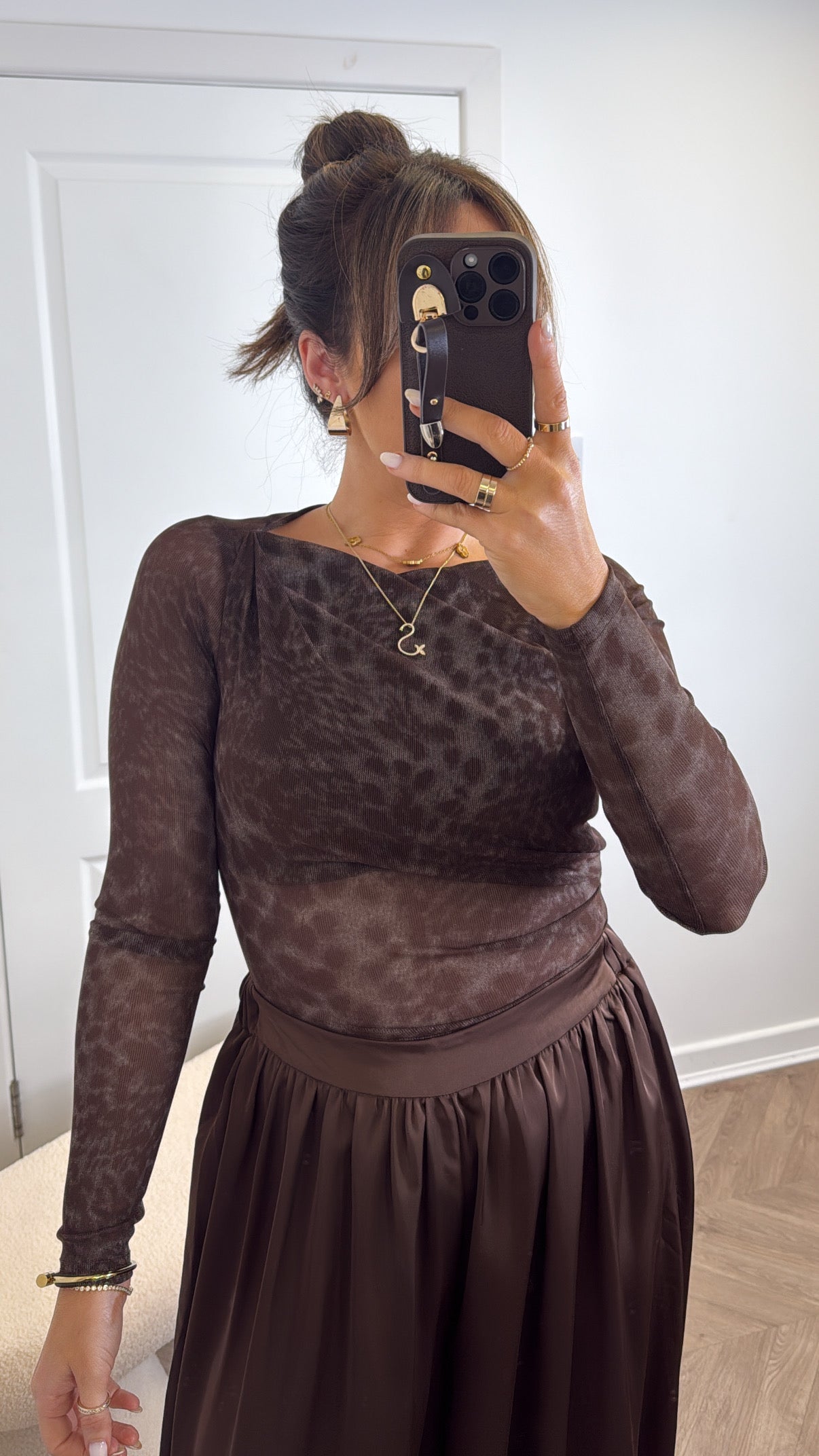 SOPHIA brown mesh leopard top