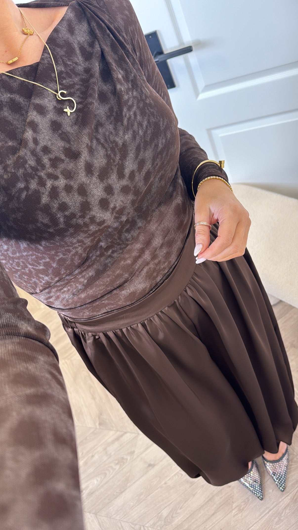 SOPHIA brown mesh leopard top