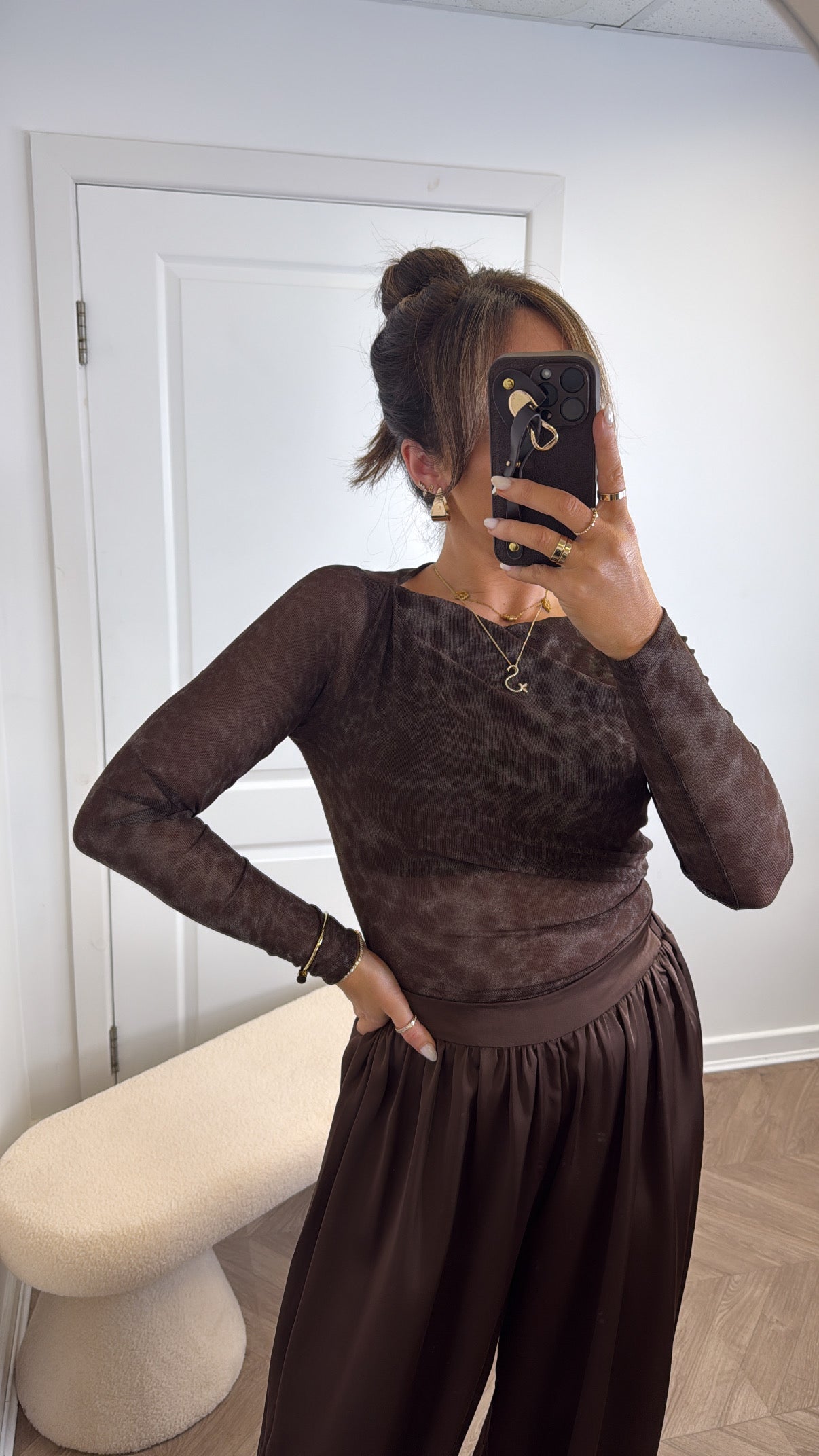 SOPHIA brown mesh leopard top