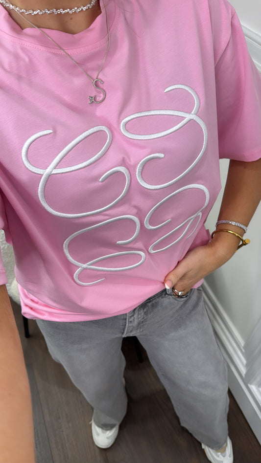 KASSIE pink swirl embroidered tshirt