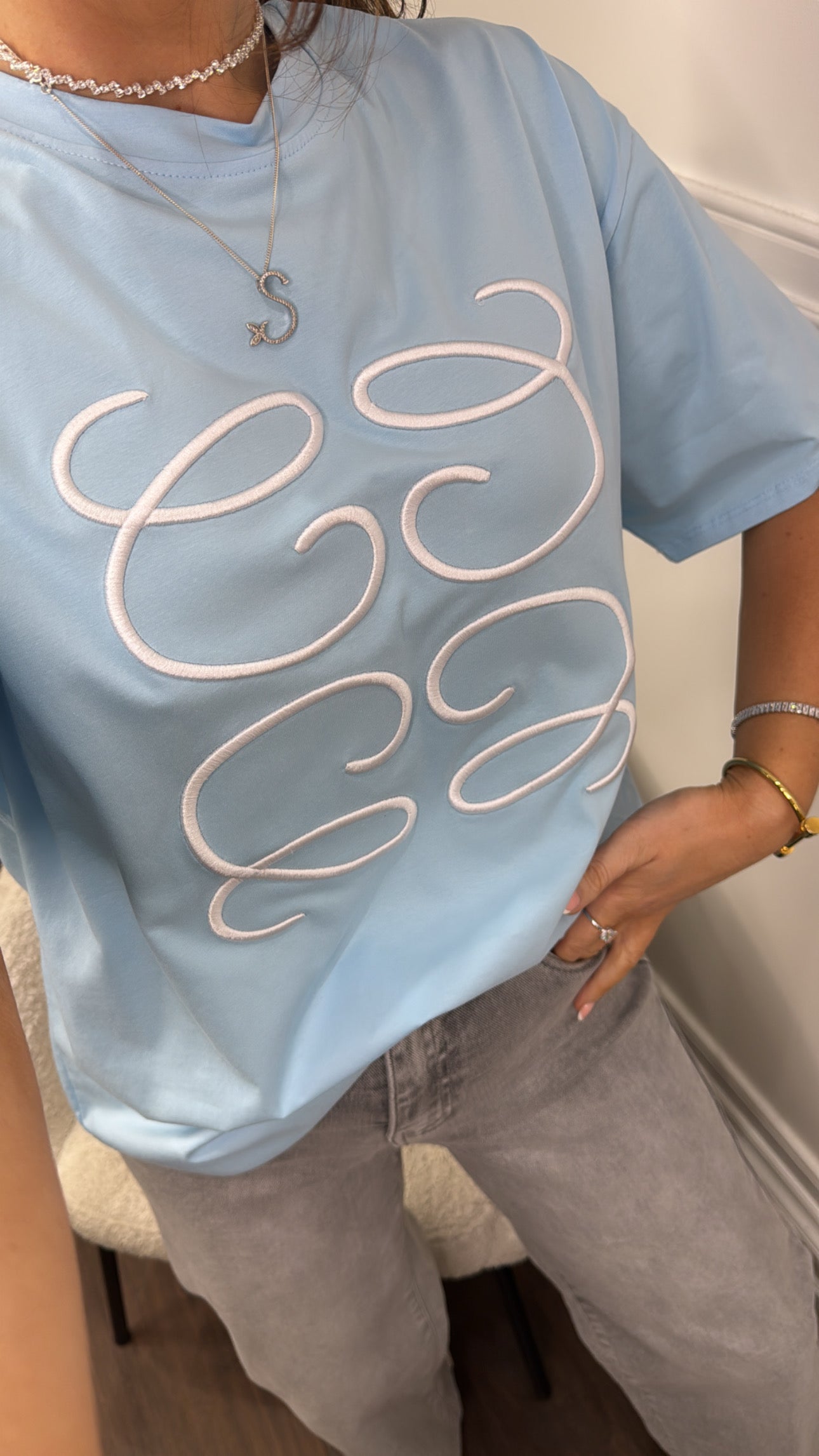 KASSIE blue swirl embroidered tshirt