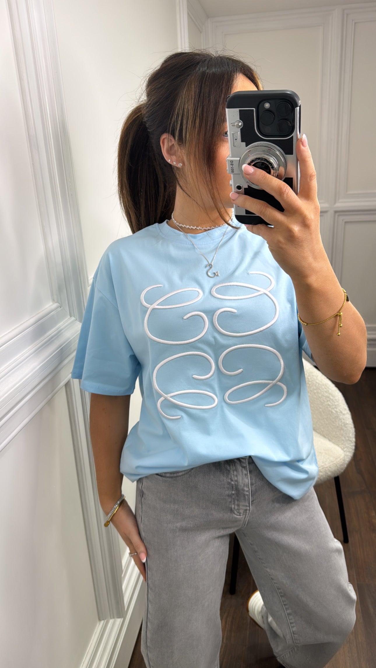 KASSIE blue swirl embroidered tshirt