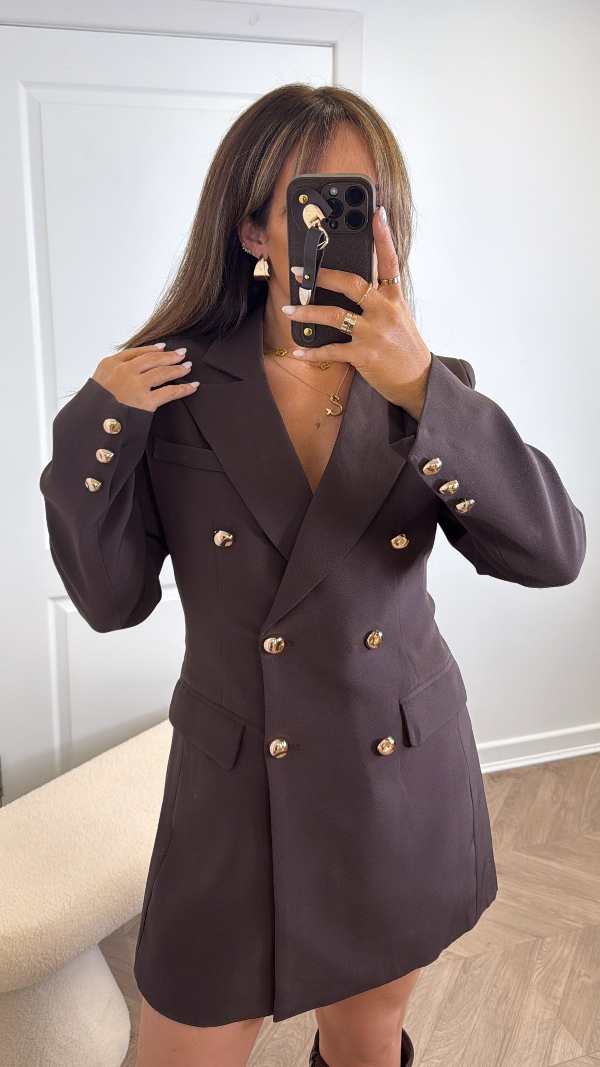 VANESSA brown double breasted blazer dress